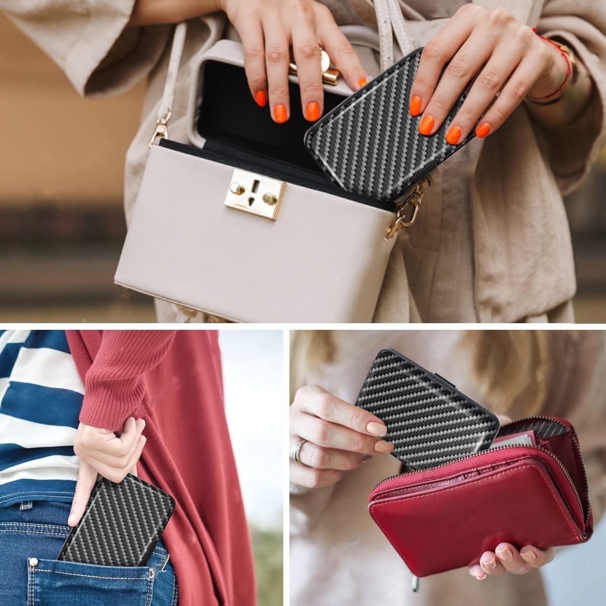 Slim Hard Card Holder Wallet for ID and Credit Cards Carbon Fiber RFID Blocking