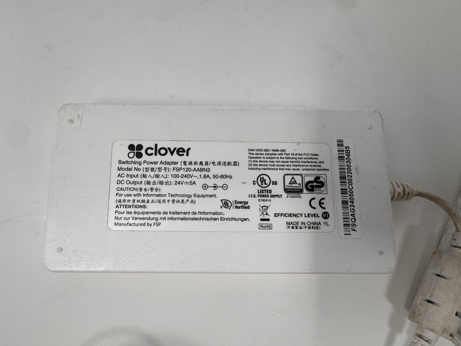 Clover FSP120-AABN3 Switching Power Adapter 24V 5A OEM Tested