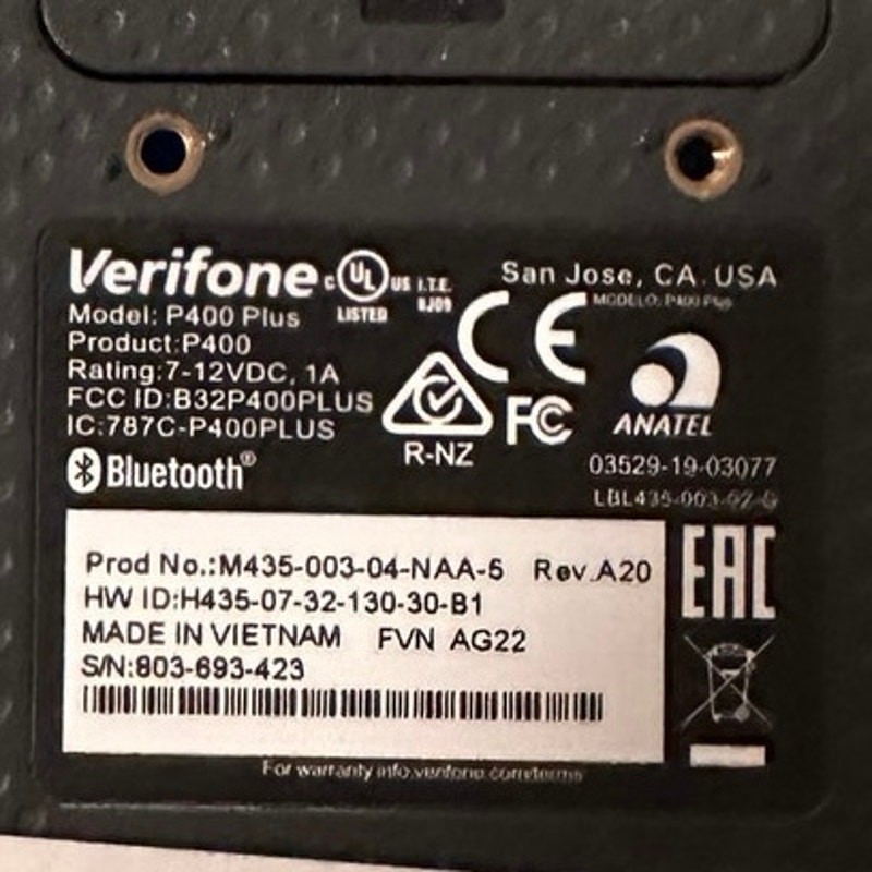 Verifone P400 Plus Credit Card Terminal w/ Power Supply, Ethernet Adapter & Box