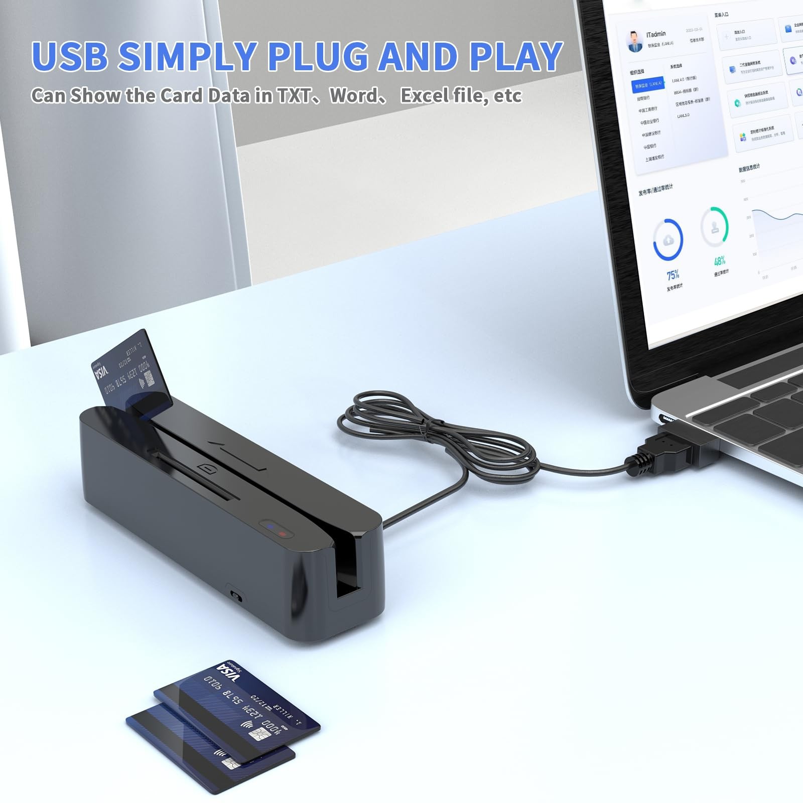 Symcode Multi-Function Magnetic Card Reader Credit Card, Memory Chip Card—-