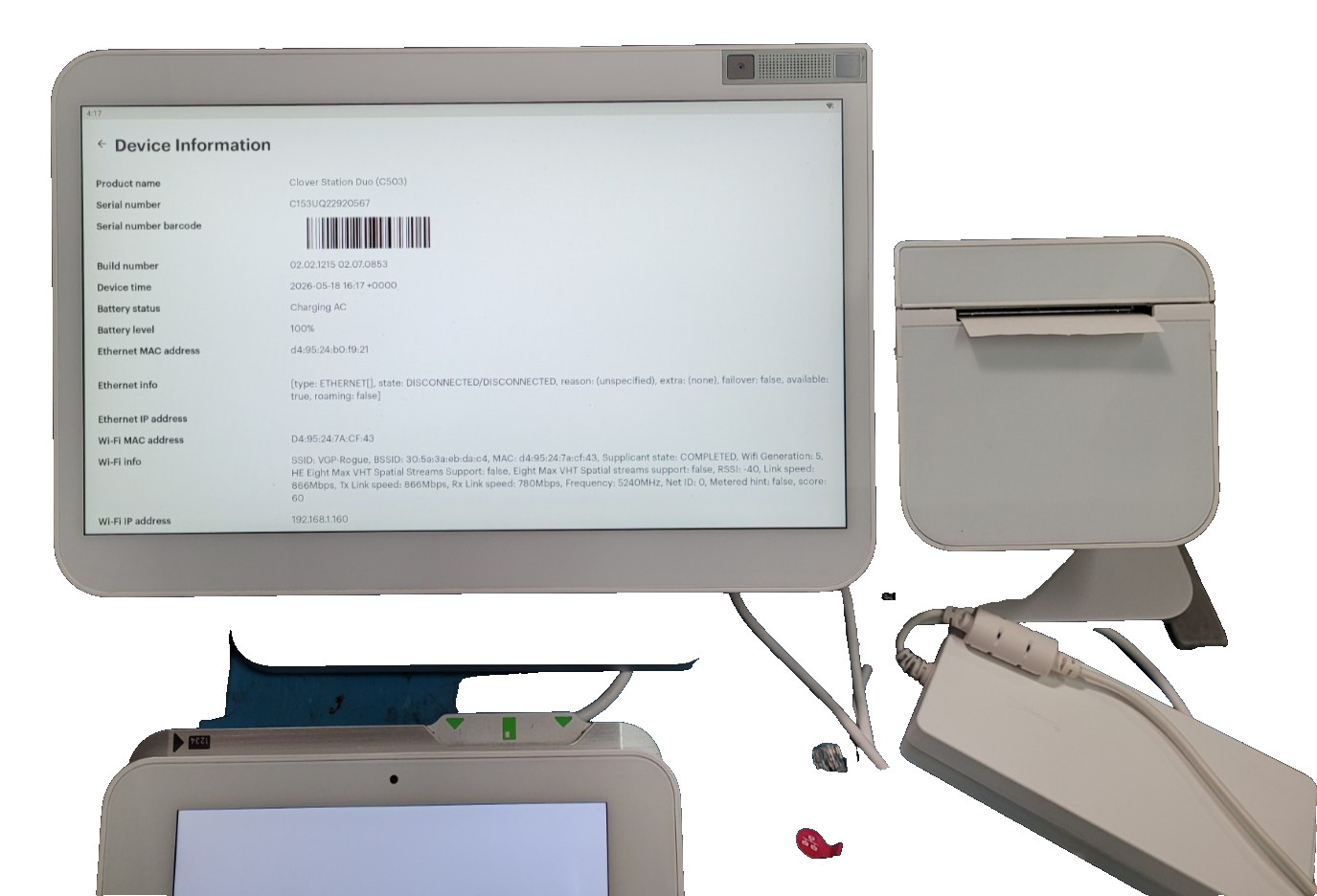 Clover Station Pro w/Display-S503 Terminal-C503 Printer-P501 Hub-H500–Unlocked