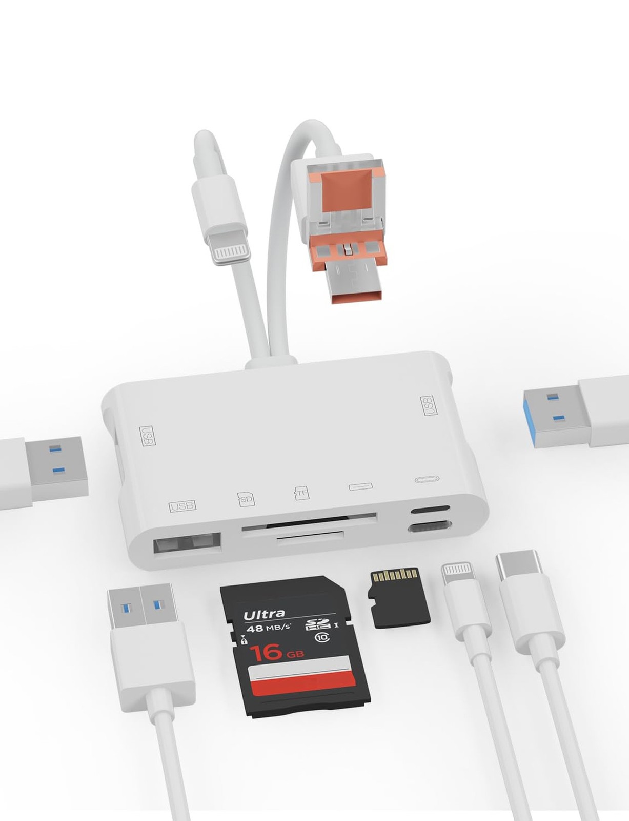 Memory Card Reader, 7-in-1 SD Card Reader & USB OTG Adapter with Micro SD & S…