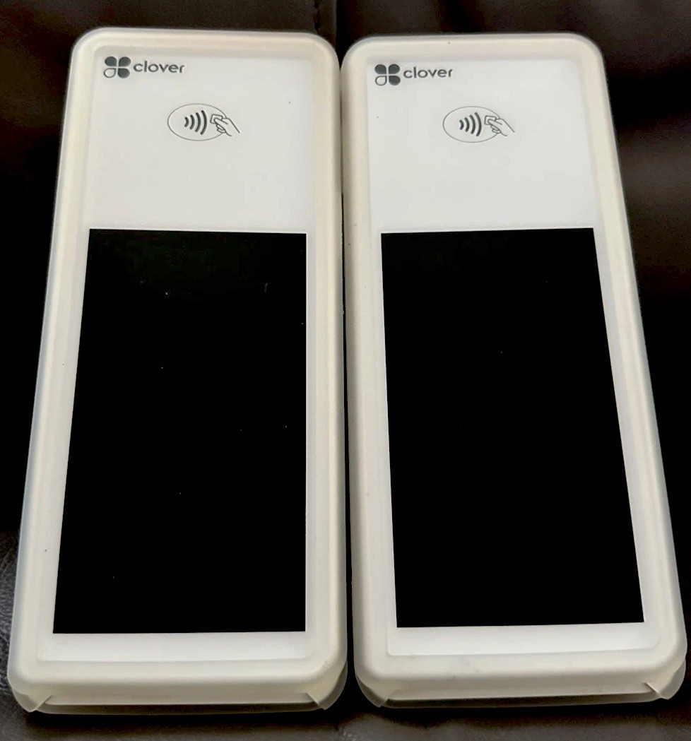 Clover Flex 2 White POS – Lot of 2 – Factory Reset – Protective Grip Case