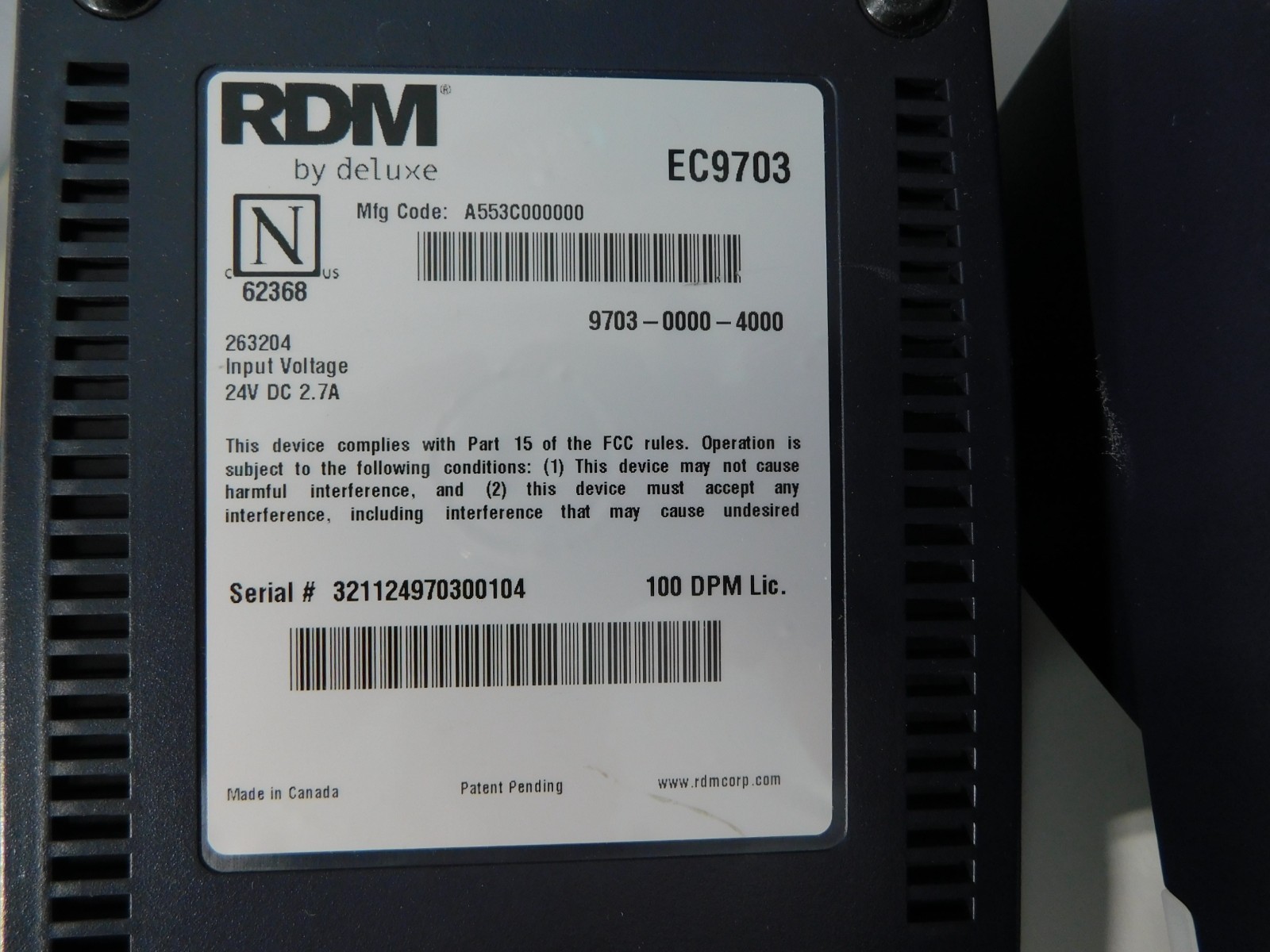 Lot of 2x RDM EC9700i AF Check Scanners * No Adapters * Parts