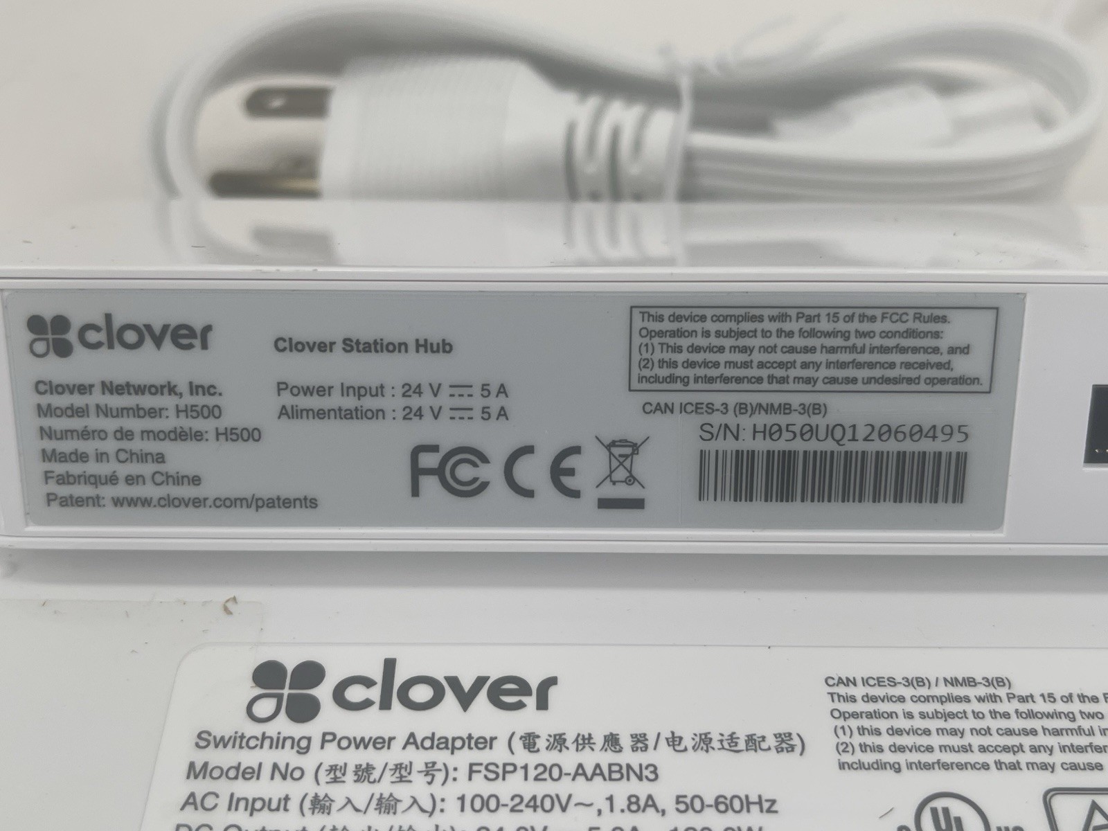 Clover Station Hub H500 POS Terminal Hub w/ Original Power Adapter Lot #3