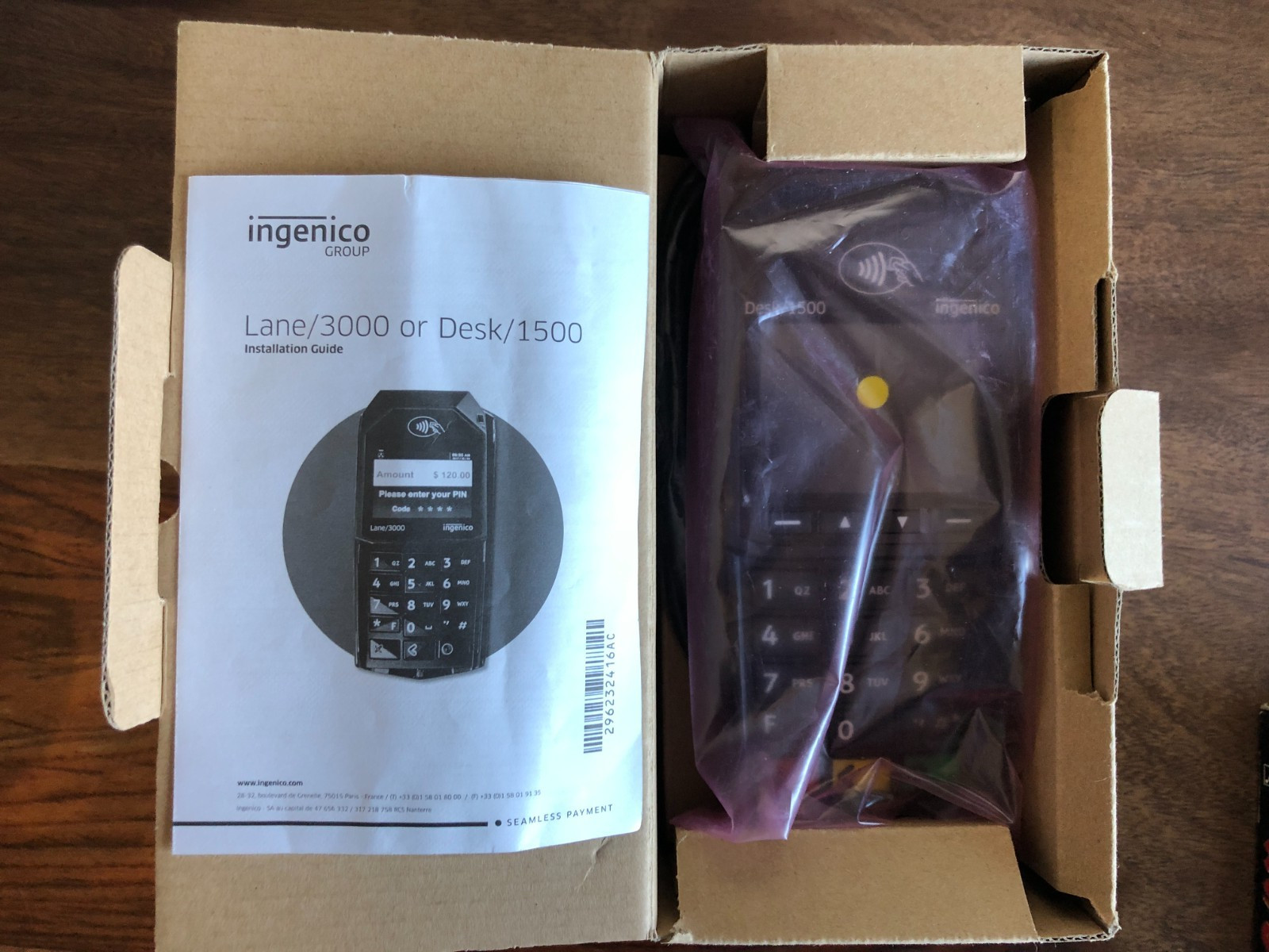 Ingenico Desk 1500 Credit Card-Chip-Tap terminal with accessories+24 therm rolls