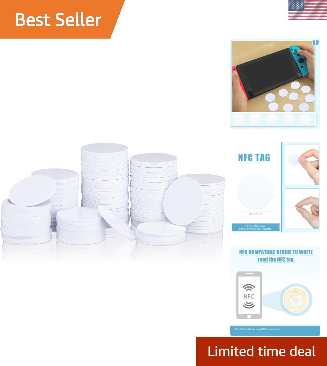 Compact 100 Pcs NFC Tags with Adhesive Back – Perfect for Gamers & Creators