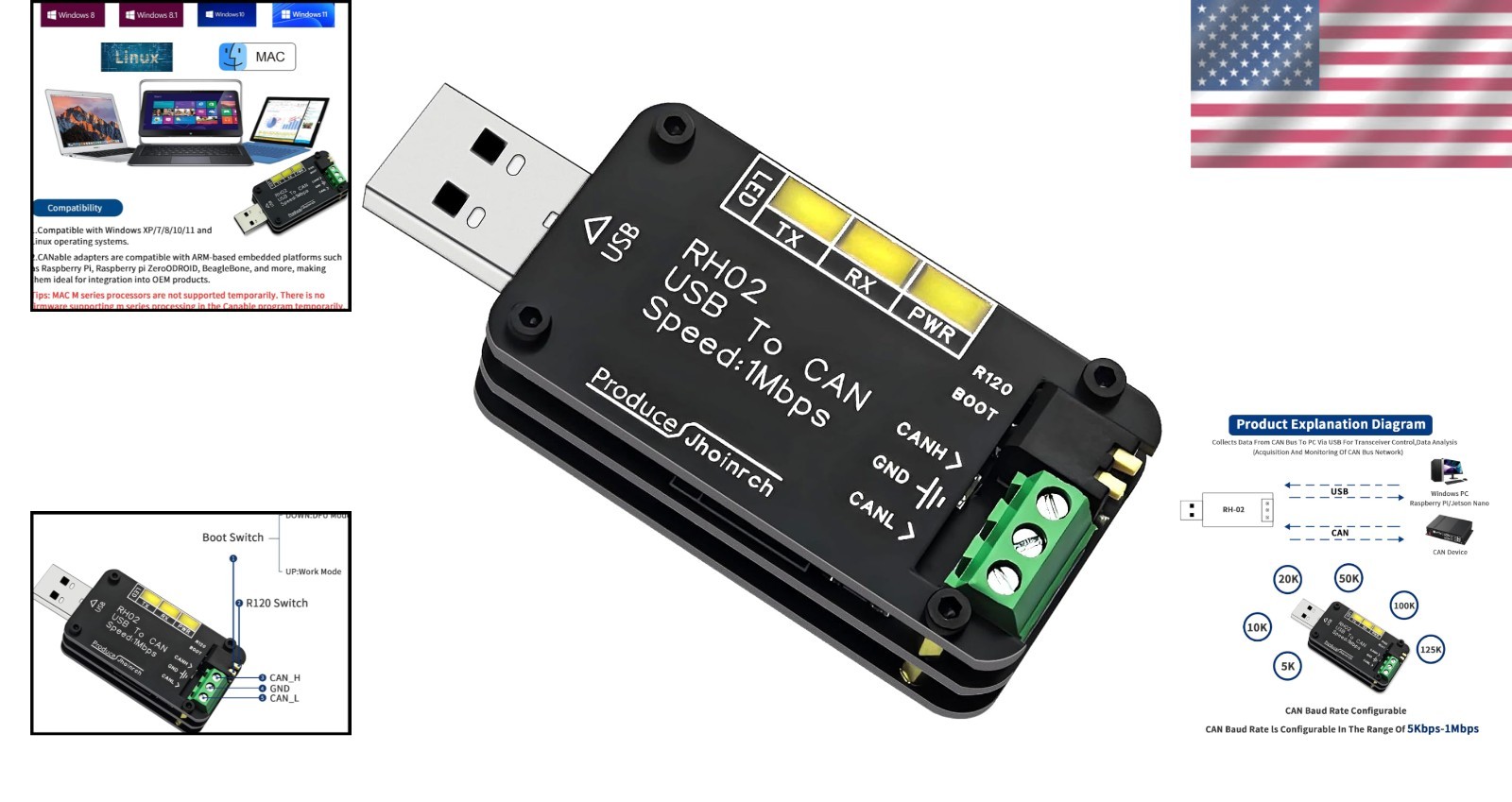 USB CAN Bus Adapter for Automotive Signal Processing