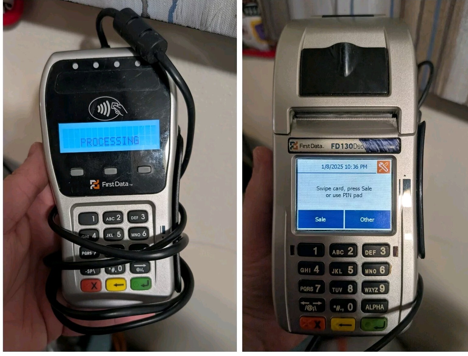 First Data FD130 DUO Credit Card Machine with FD-35 EMV NFC Pin Pad – Untested