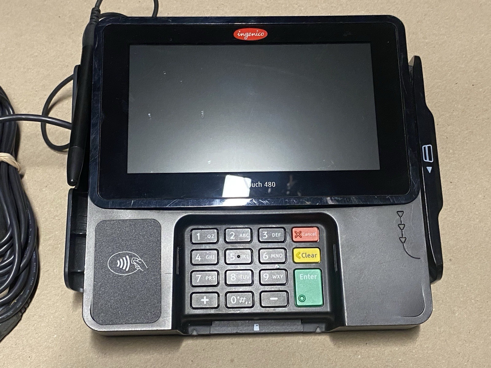 Ingenico iSC Touch 250-USTSQ73B Credit Card Machine w/ Stylus, Stand, and Cables
