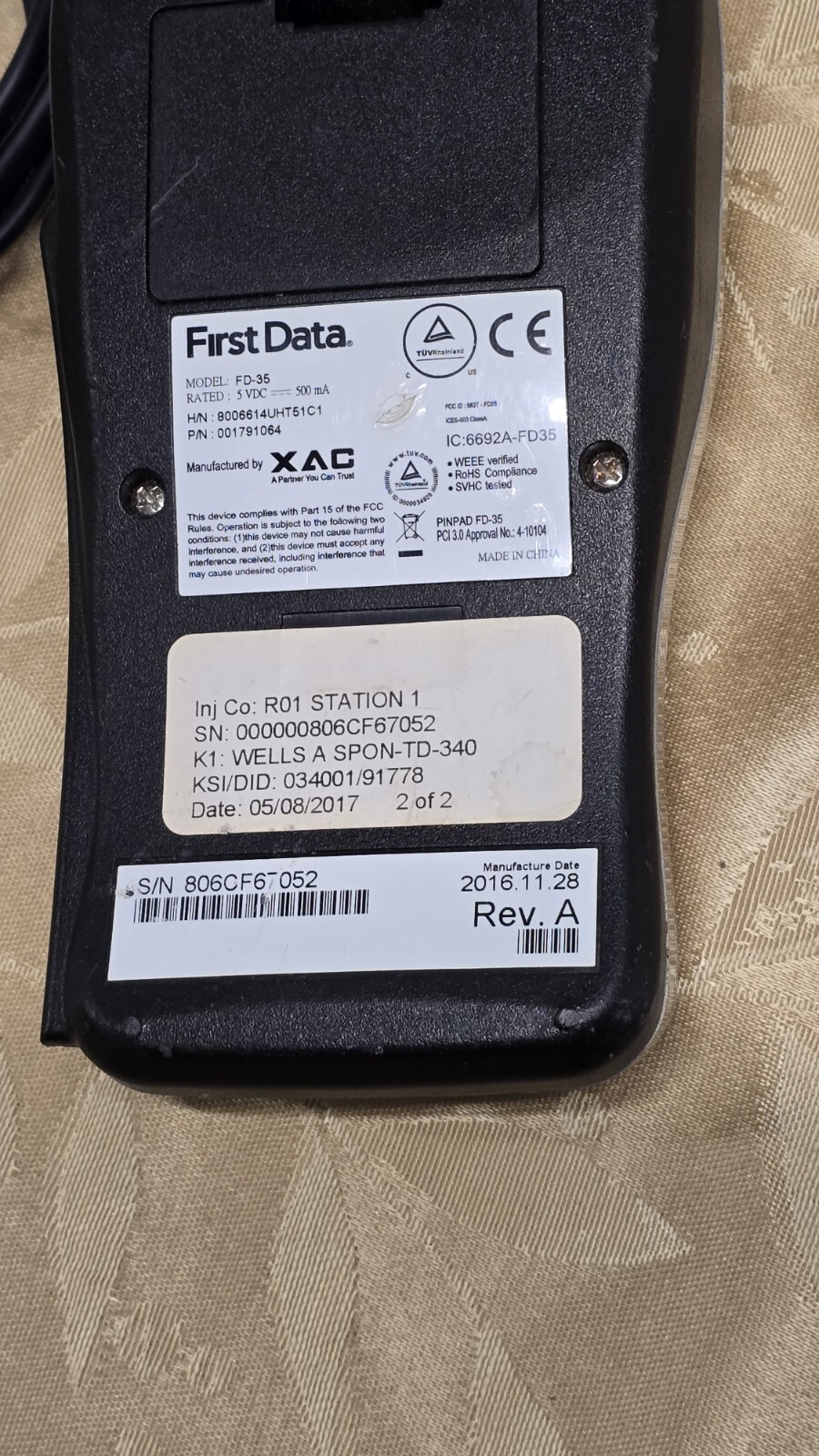 First Data FD-35 Pin Pad Credit Card Reader