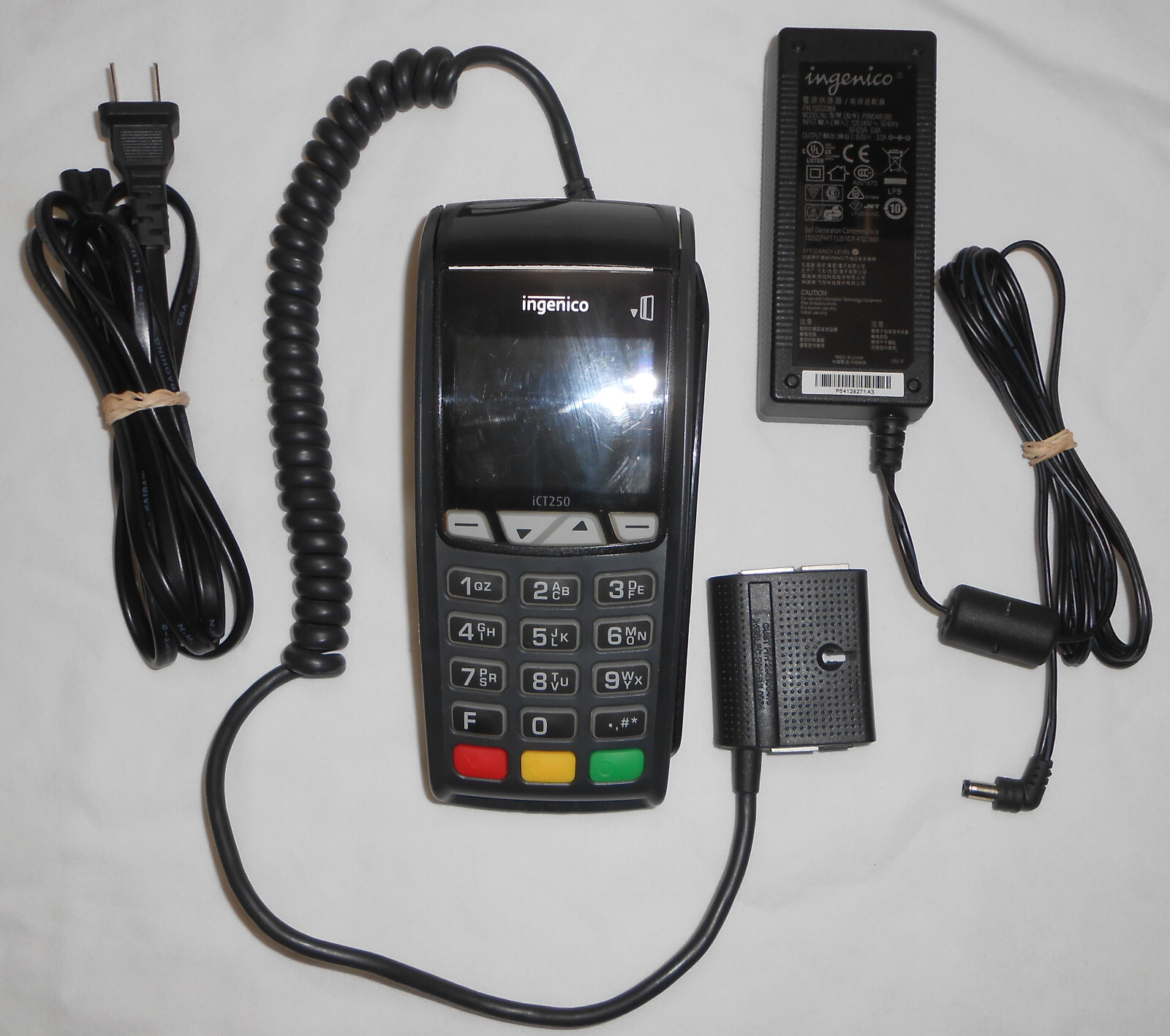 Ingenico ICT250 Credit Debit Card Terminal Reader Printer & Power Supply WORKING