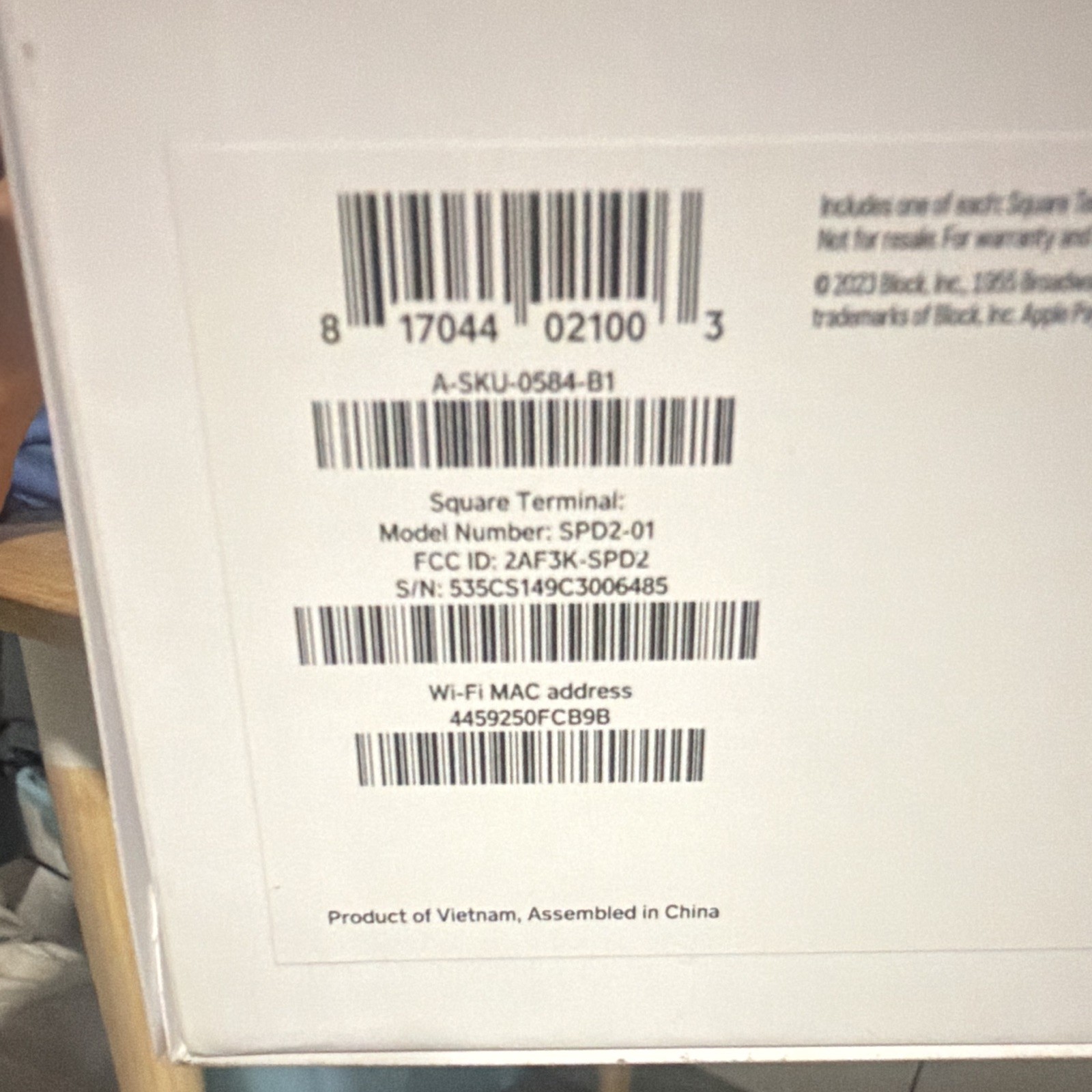 Square Terminal Wireless Credit Card Terminal SPD2-01 iPhone/Android