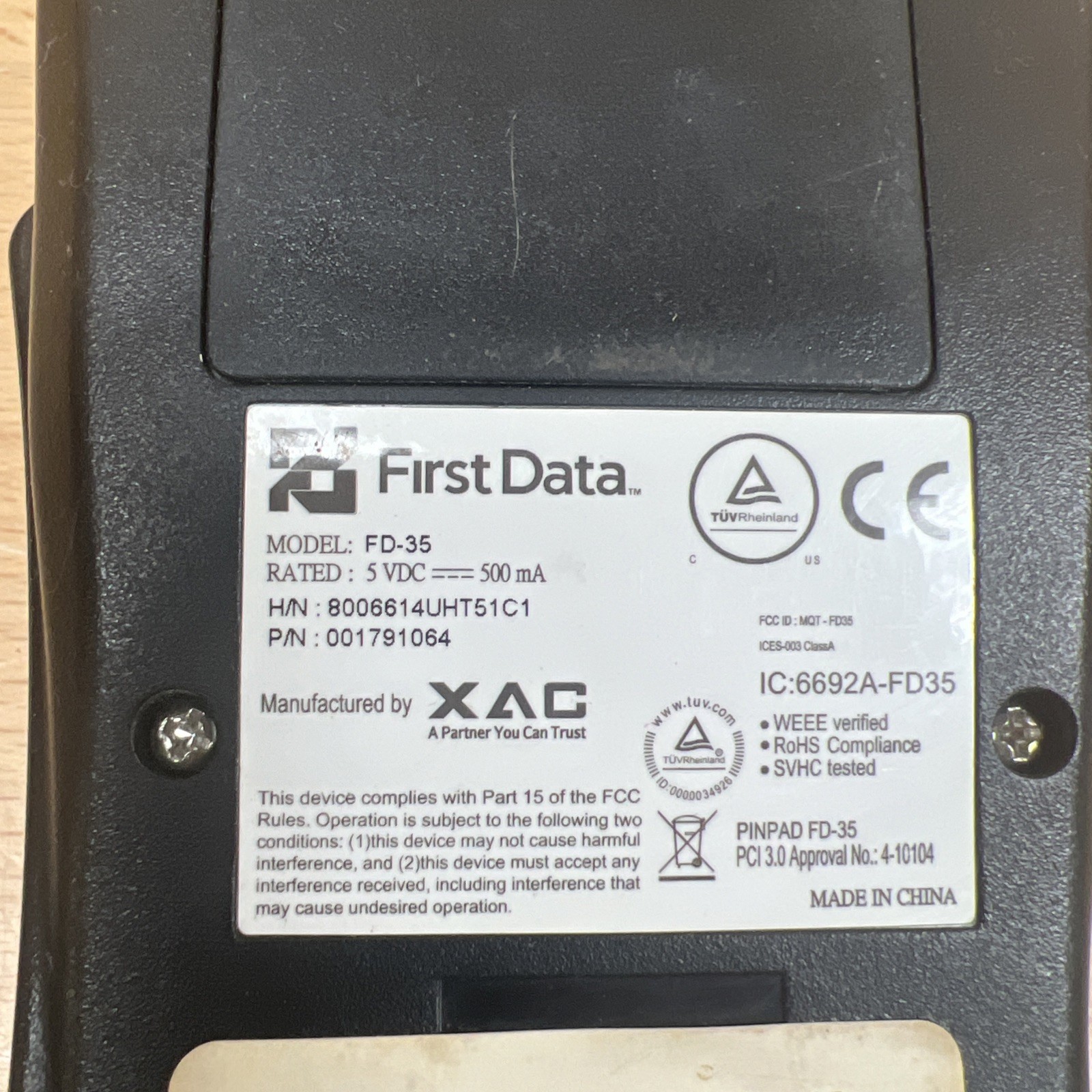 First Data FD-35 Credit Card Reader EMV NFC Pin Pad DRE3-4. TESTED / WORKING