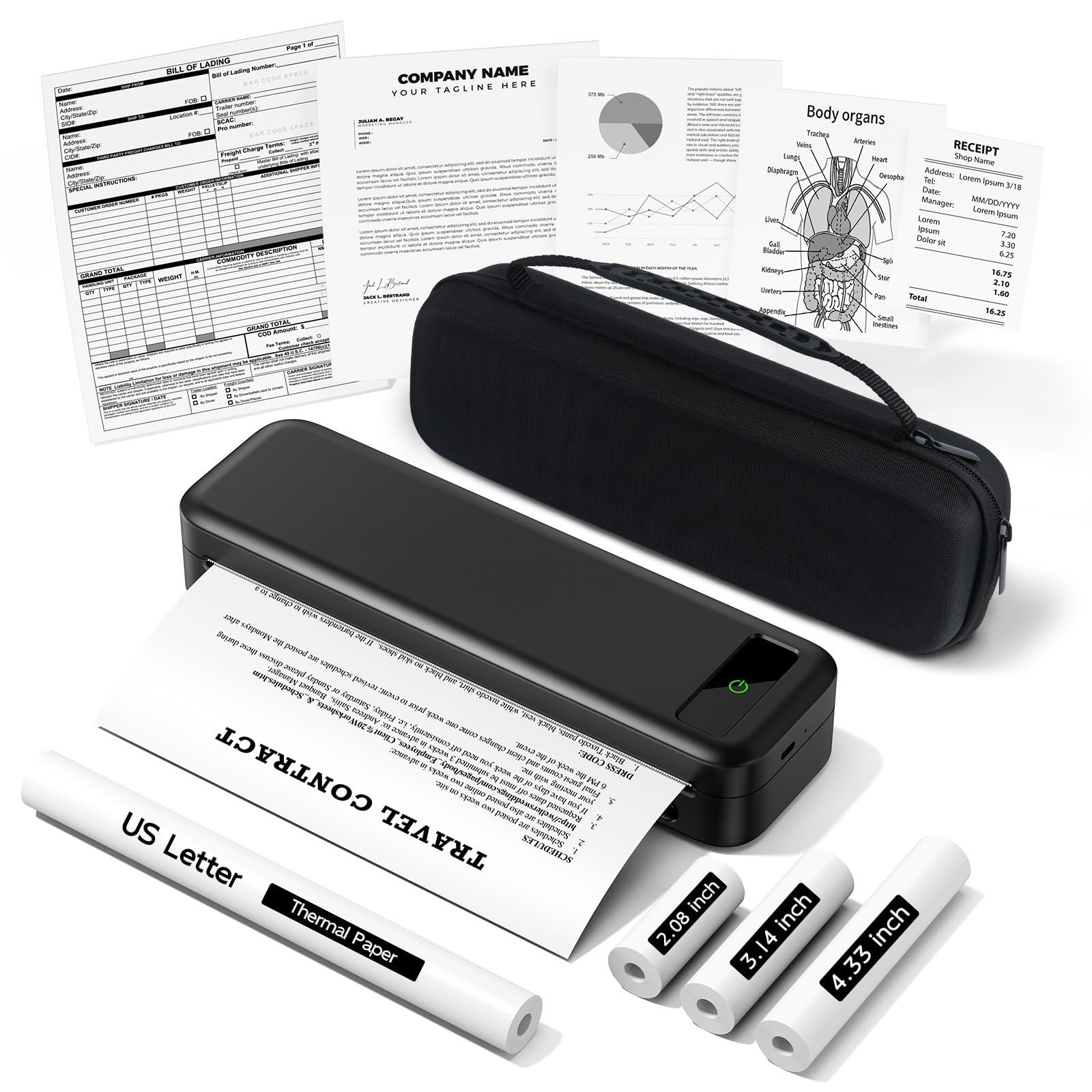 Portable Printers Wireless for Travel, A285M Bluetooth Inkless Thermal Printe…