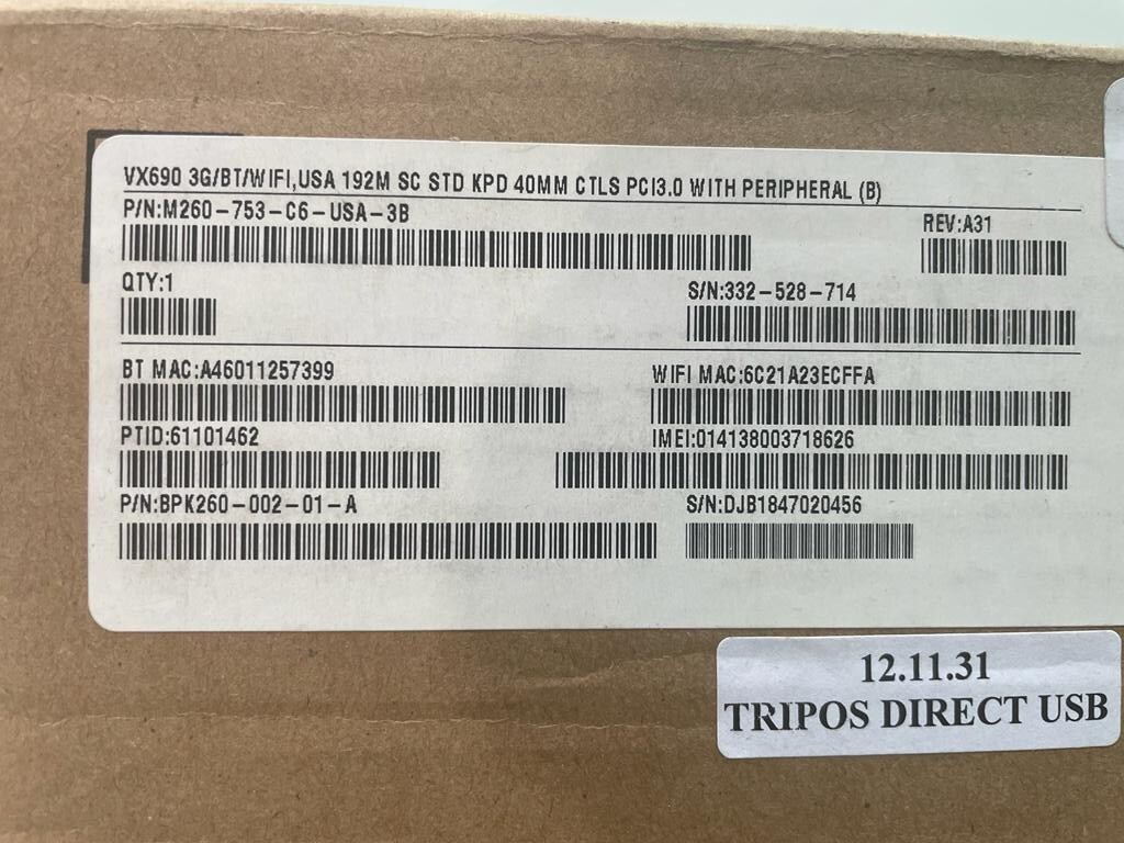 Verifone VX690 3G BT/WIFI USA 192M SC STD keypad 40MM CTLS M260-753-C6-USA-3B