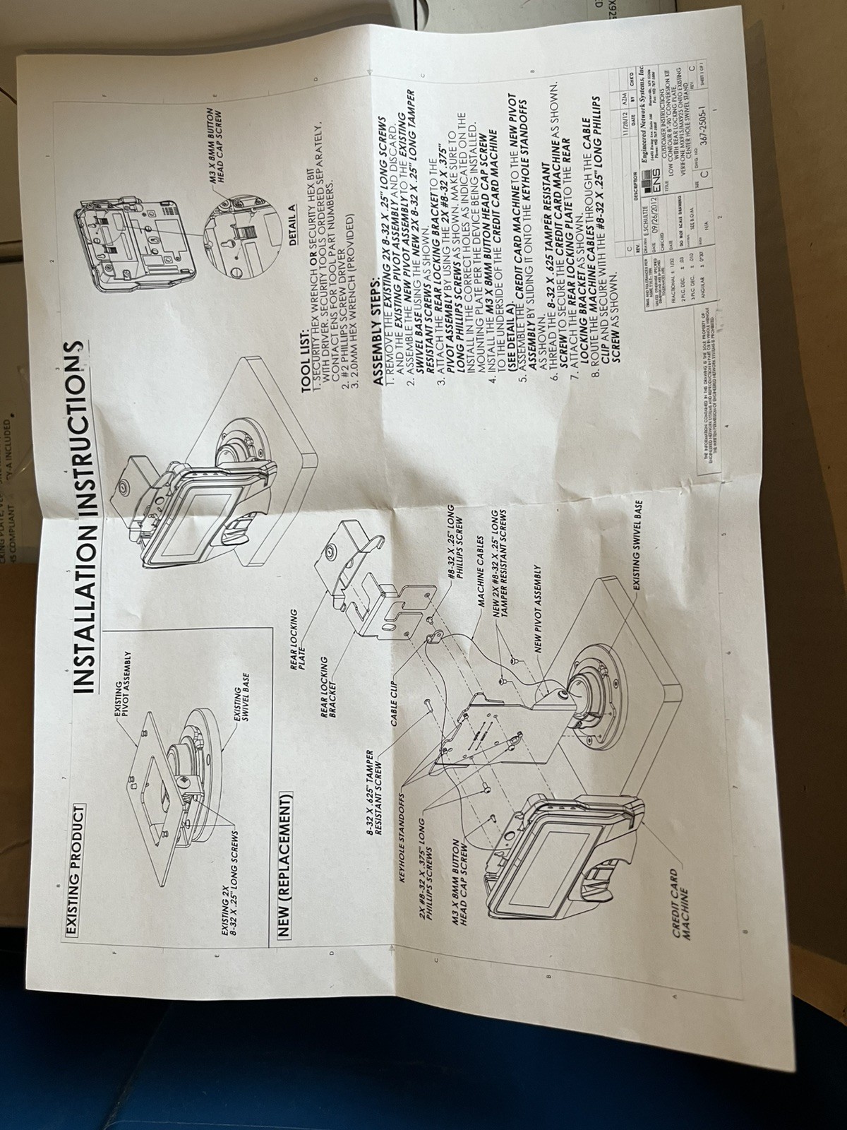 ENS Conversion Kit (Low contour) w/ locking plate for MX915 MX925 Verifone