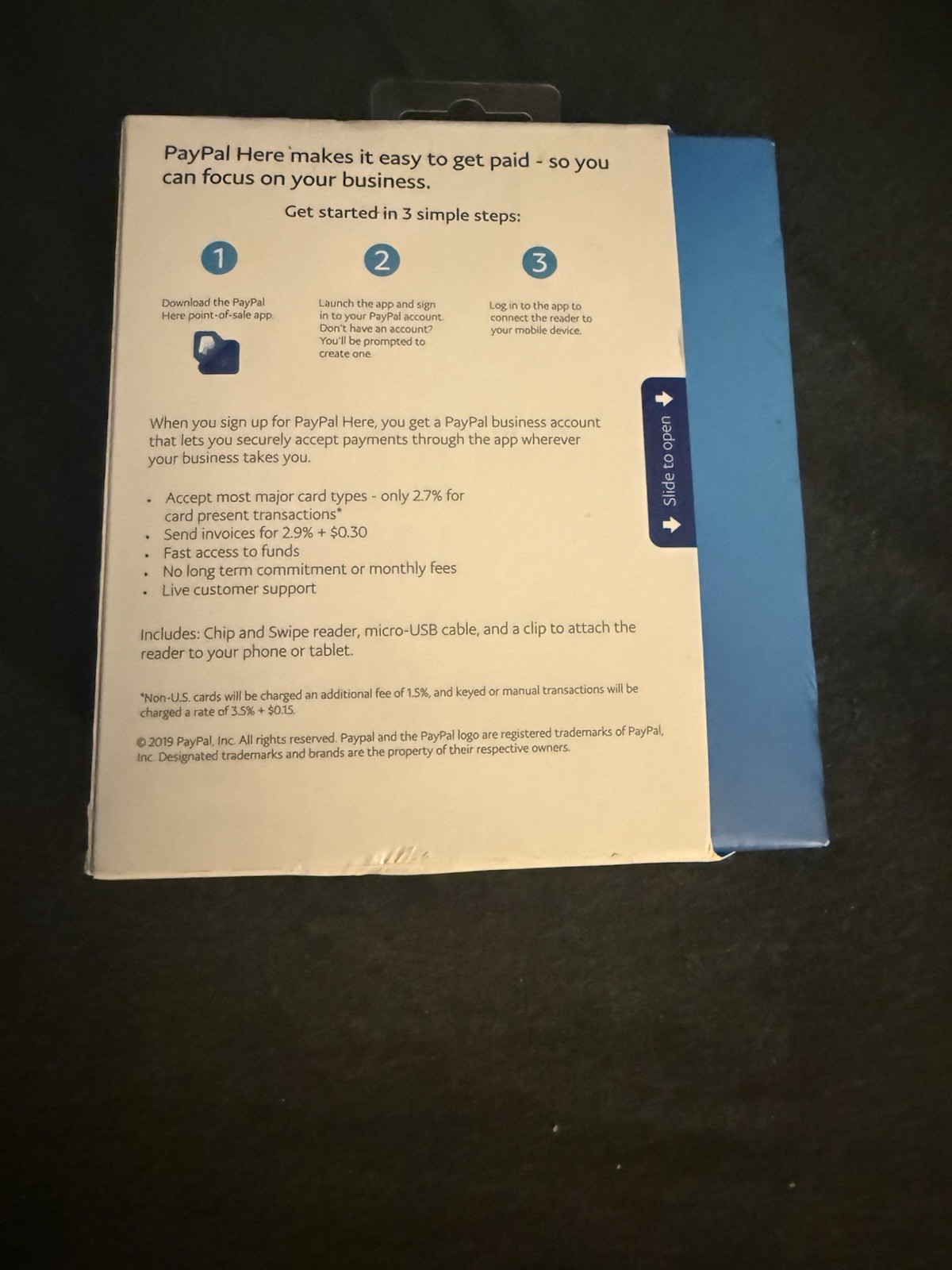 PayPal HERE Chip and Swipe Card Reader, NIB NEW – Never Used Retail Sales Supply