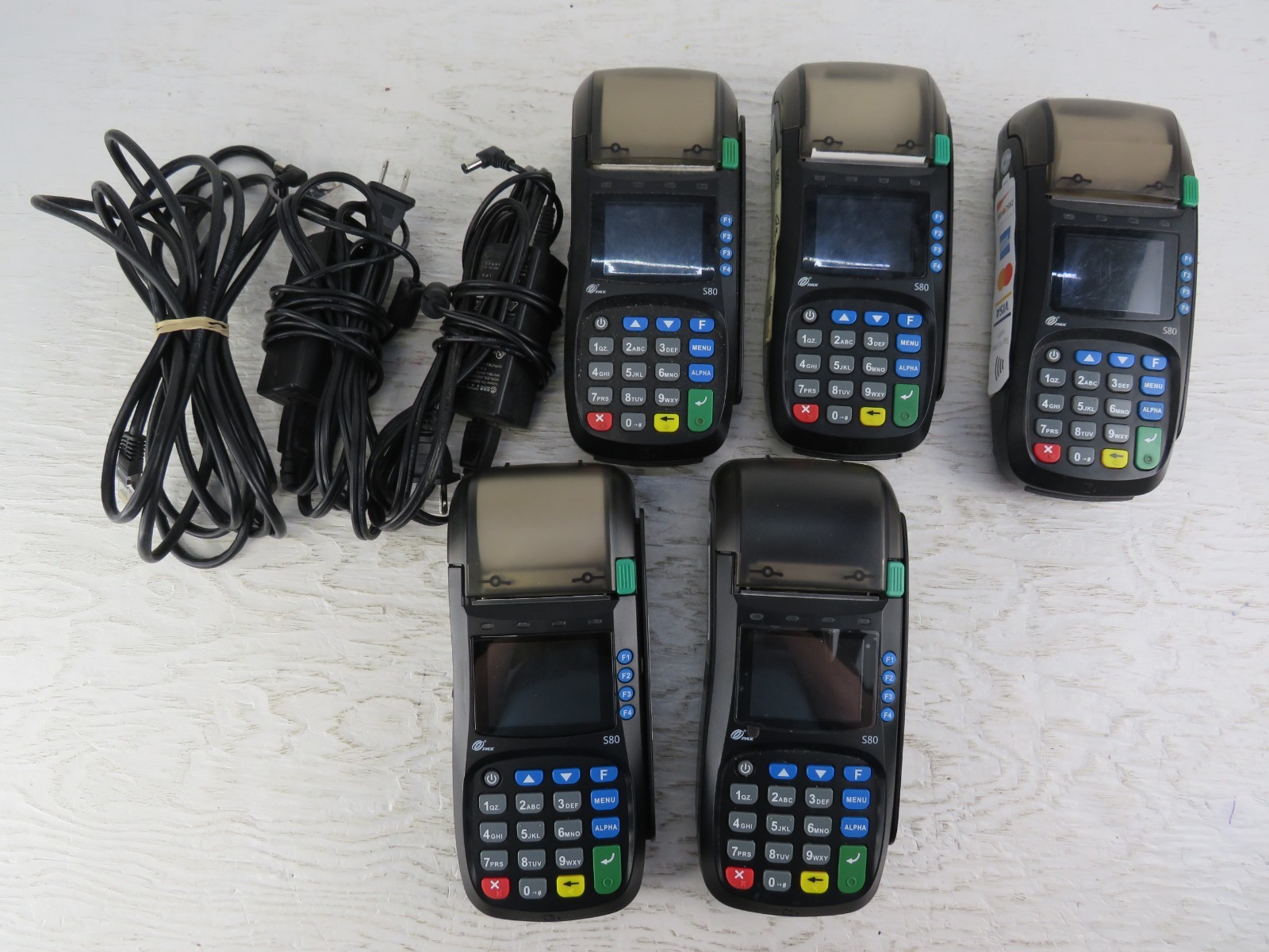 Lot Of 5 Pax S80 POS Systems w/ 2 Power Cords & 1 Lan Cable
