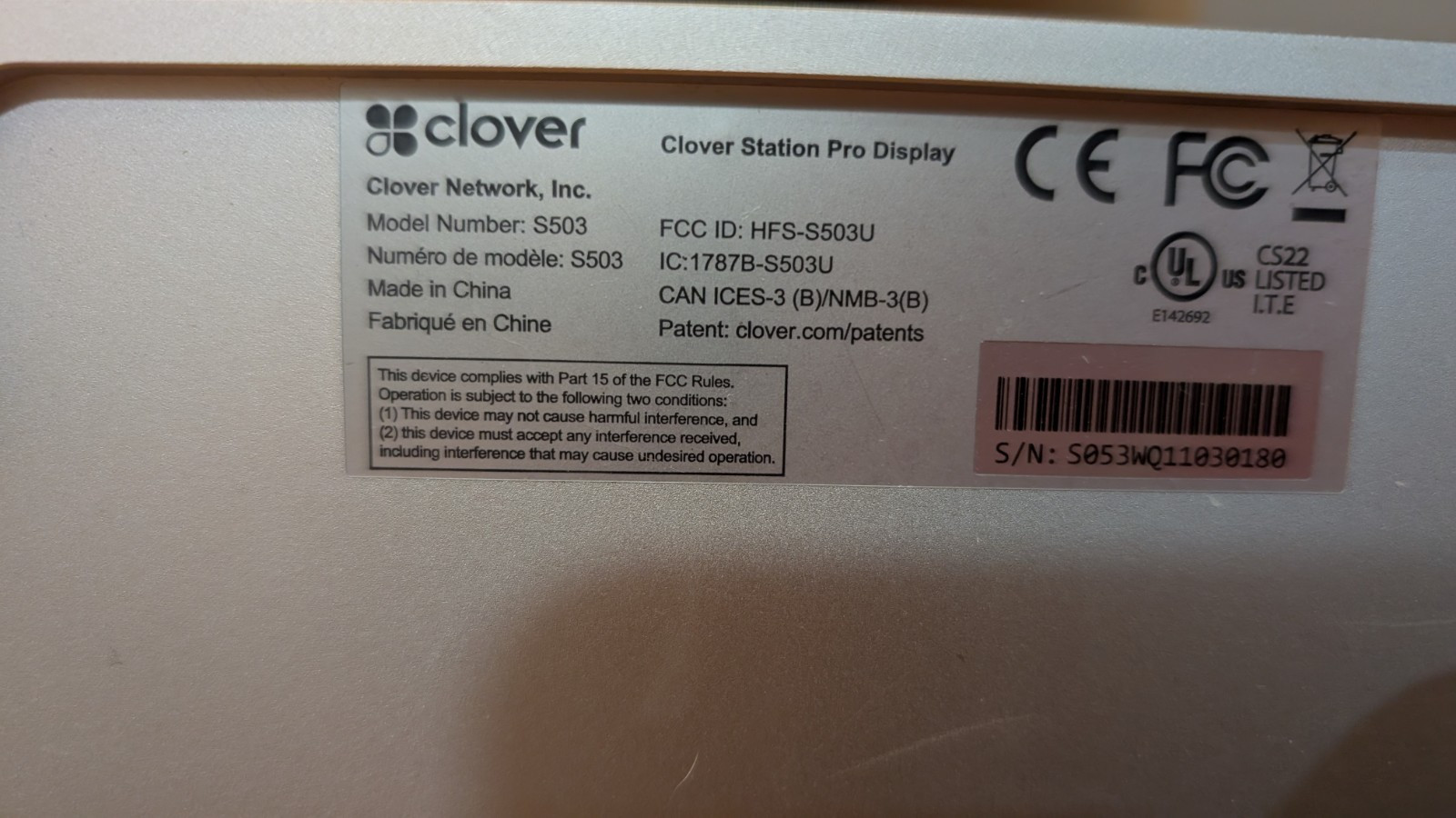 Clover Station Pro S503 POS System Display Working Display Only