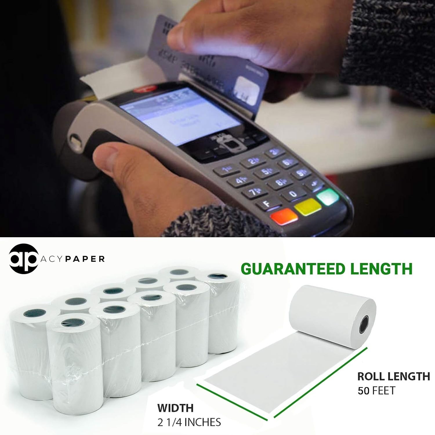 2 1/4″ x 50′ Thermal Paper, Verifone Vx520 Ingenico FD400 10 Rolls