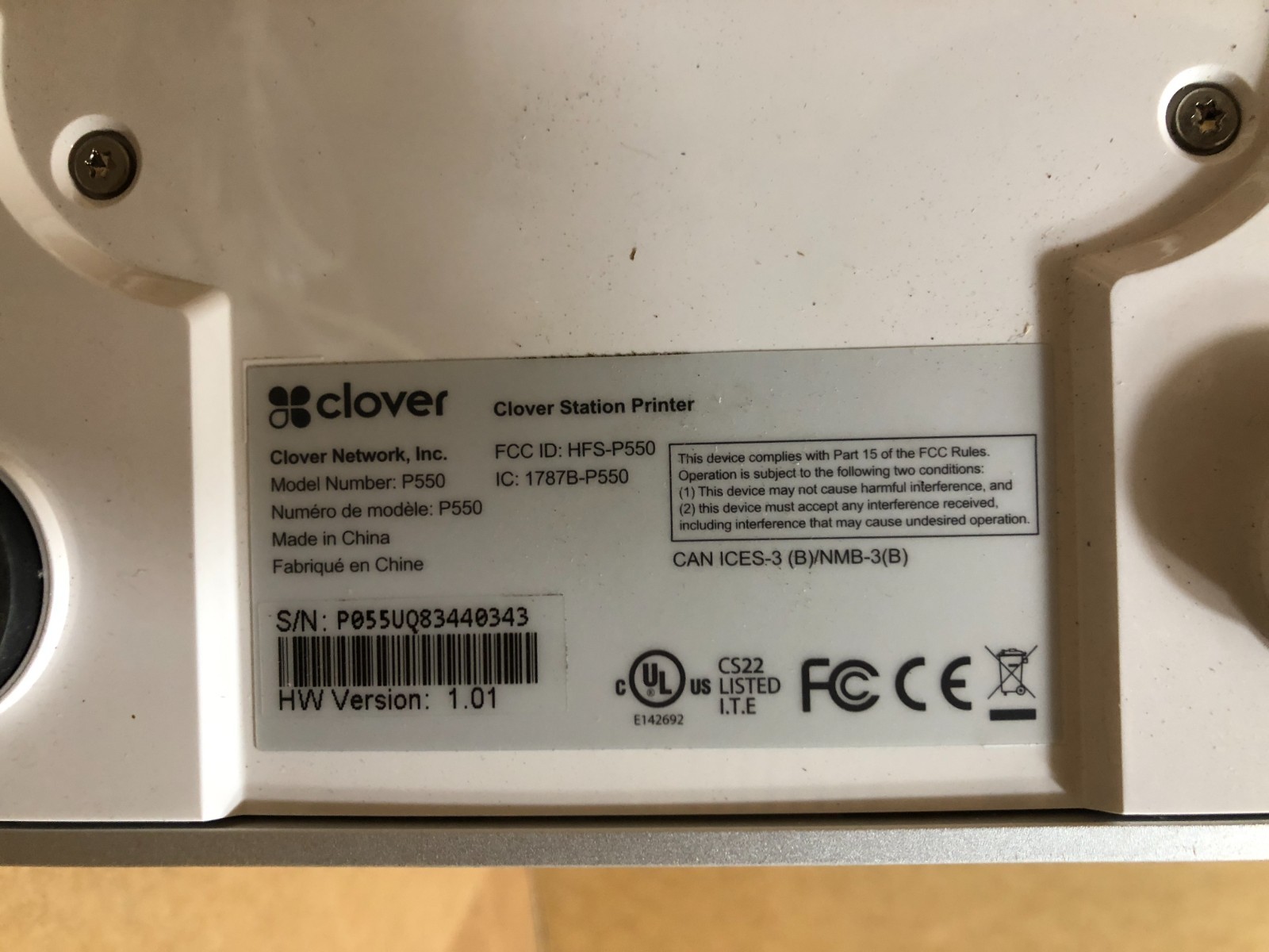 Clover Station Display C500, Printer P550, Hub H500 & Power Adaptor **