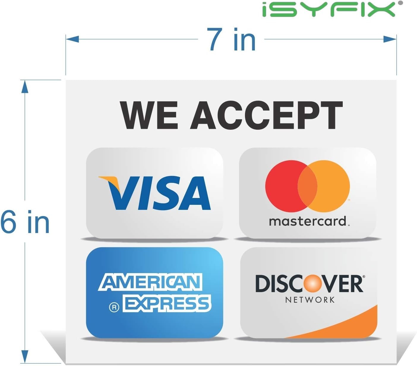 4-Pack Credit Card Sticker Signs – 7×6 Inch, UV Resistant Vinyl for Businesses