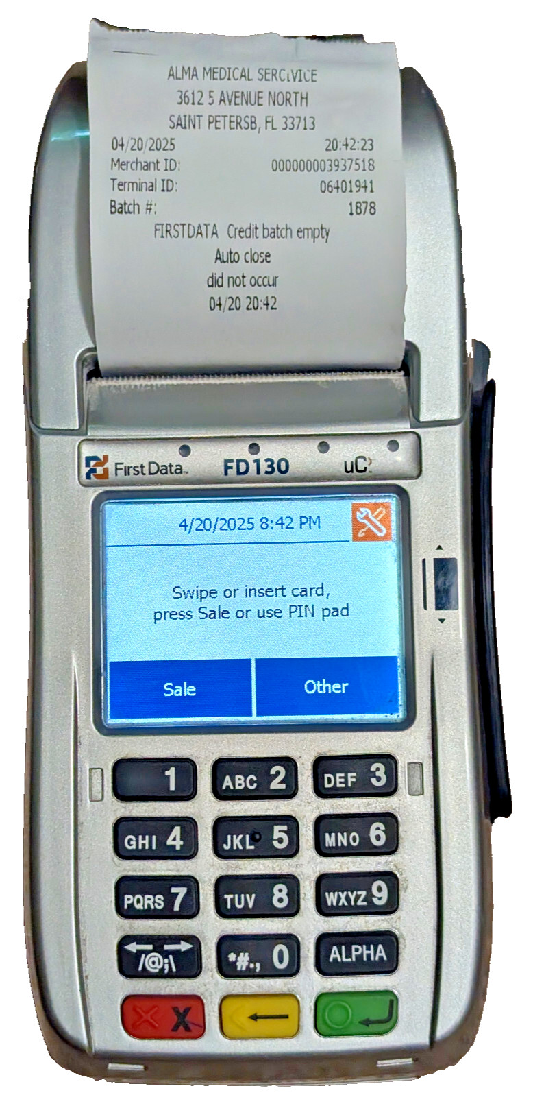 FIRST DATA FD130 – 001805064 Credit Card Terminal w/Paper and Power Adapter