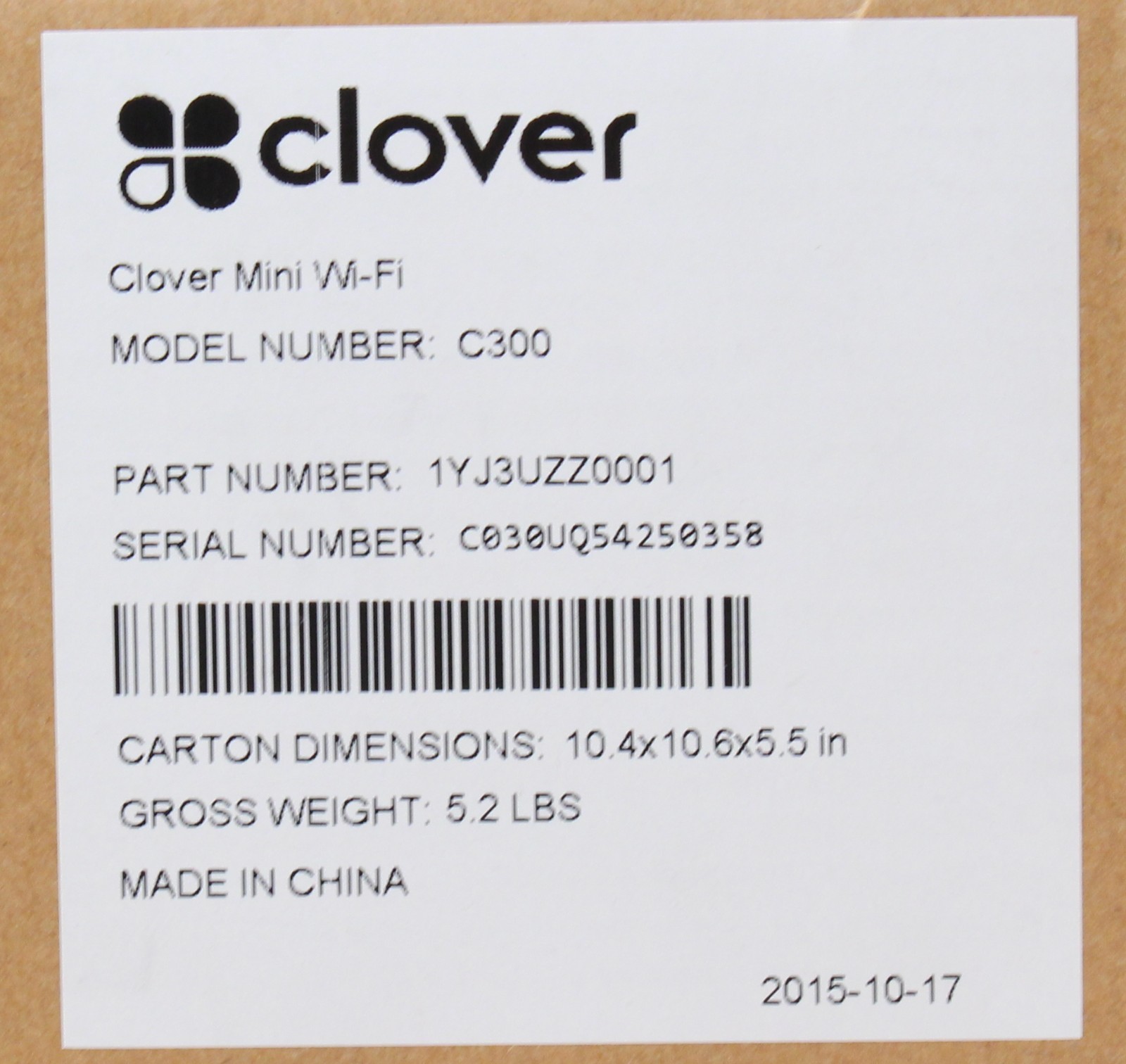 Clover Mini Wi-Fi C300 Credit Card Processing Terminal; 6170846