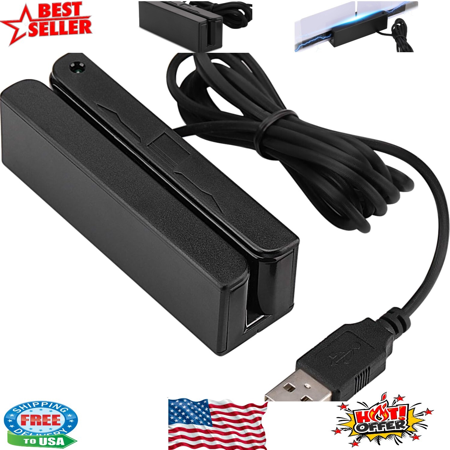 Compact USB Magnetic Credit Card Reader – Compatible with Windows & Mac Systems