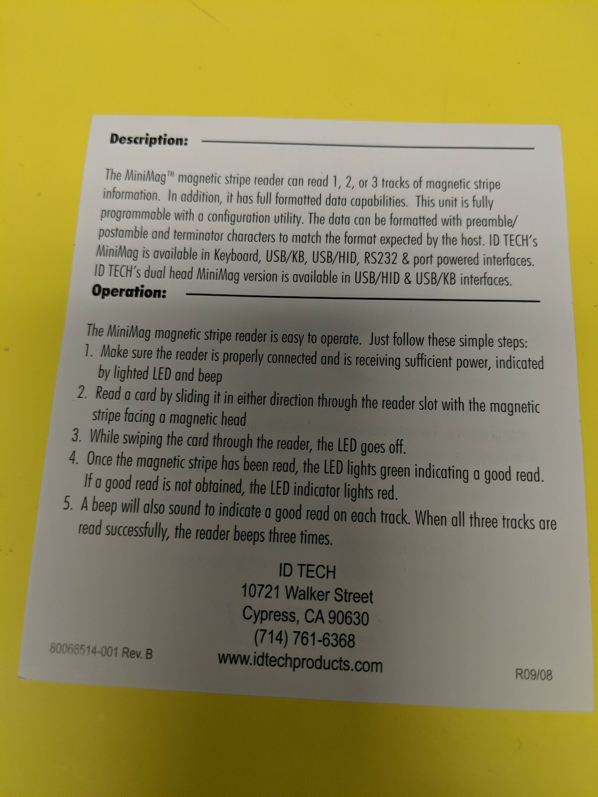 ID Tech MiniMag Magnetic Stripe Reader IDMB-334133-CS – Brand New