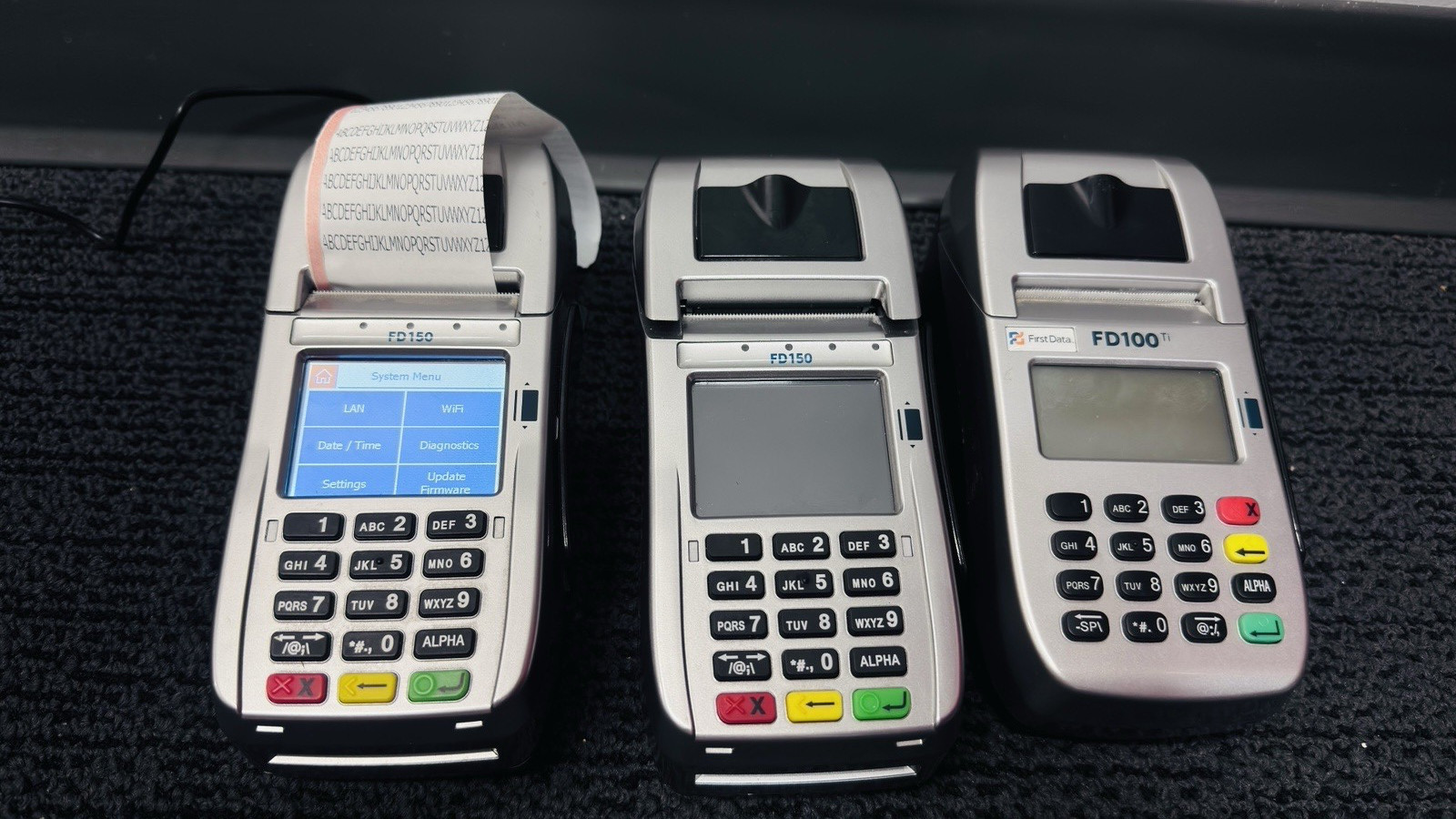 Pair of First Data FD150 and FD100ti Credit Card Processing Machines