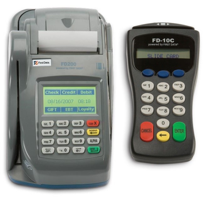 First Data FD-200 Credit Card Check Terminal With Cable & Pinpad FD-10C USED