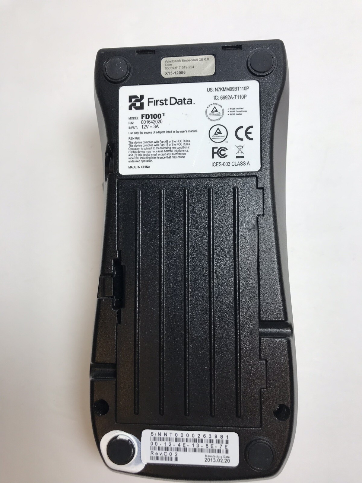 First Data FD100ti Credit Card Machine p/n 001642020 NO Power Supply