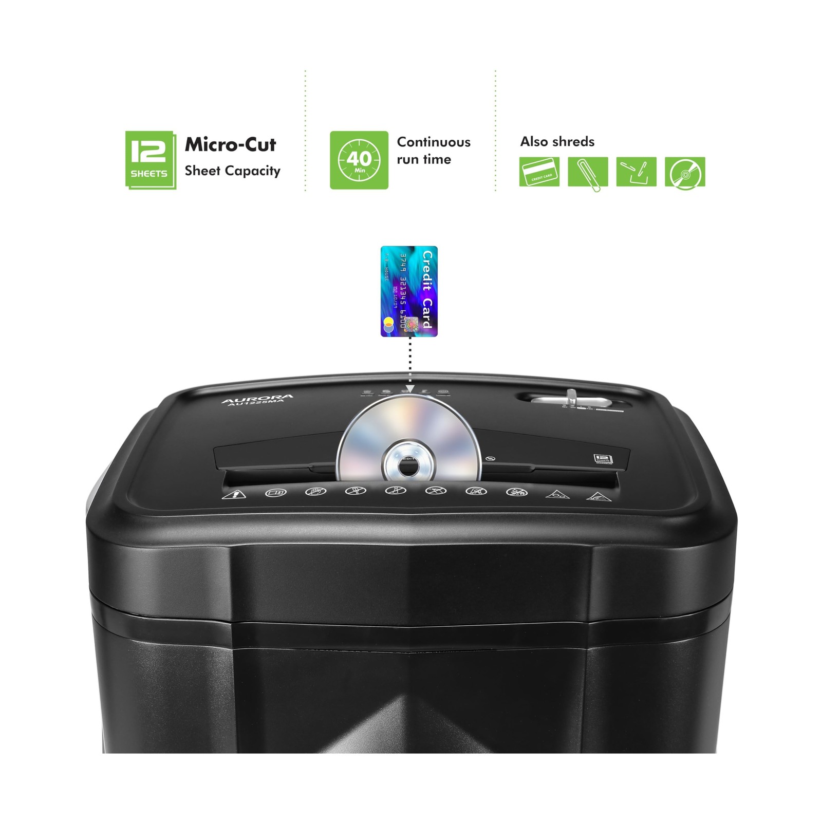 Aurora AU1225MA High-Security 12-Sheet Micro-Cut Paper and CD/Credit Card Shr…