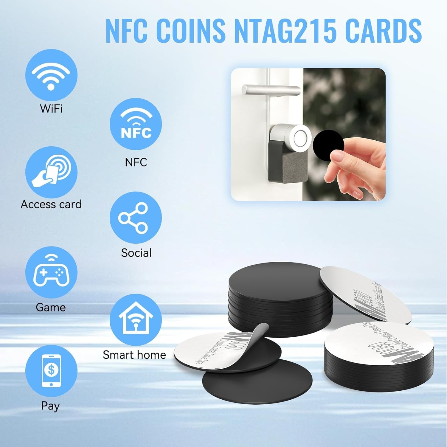 Waterproof 10 pcs Black NFC Tags with Adhesive, Compatible with TagMo Devices