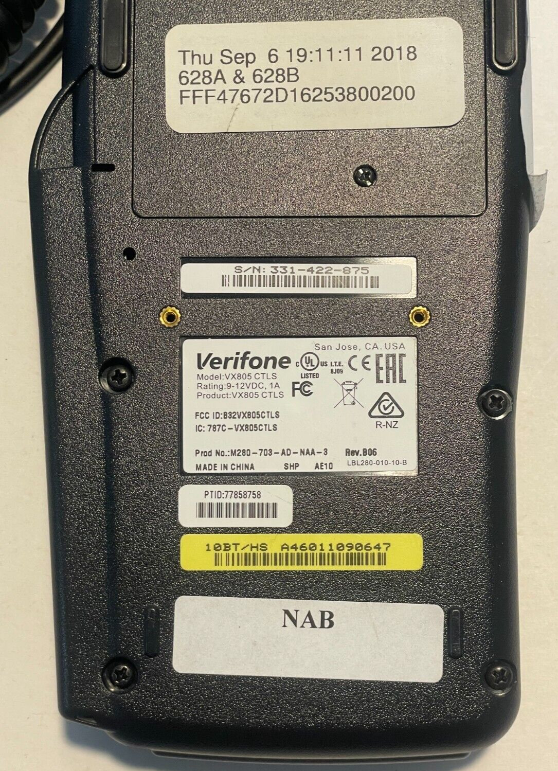 Verifone VX-805 Pin Pad Card Reader 160mb Keypad w/ Power Cable