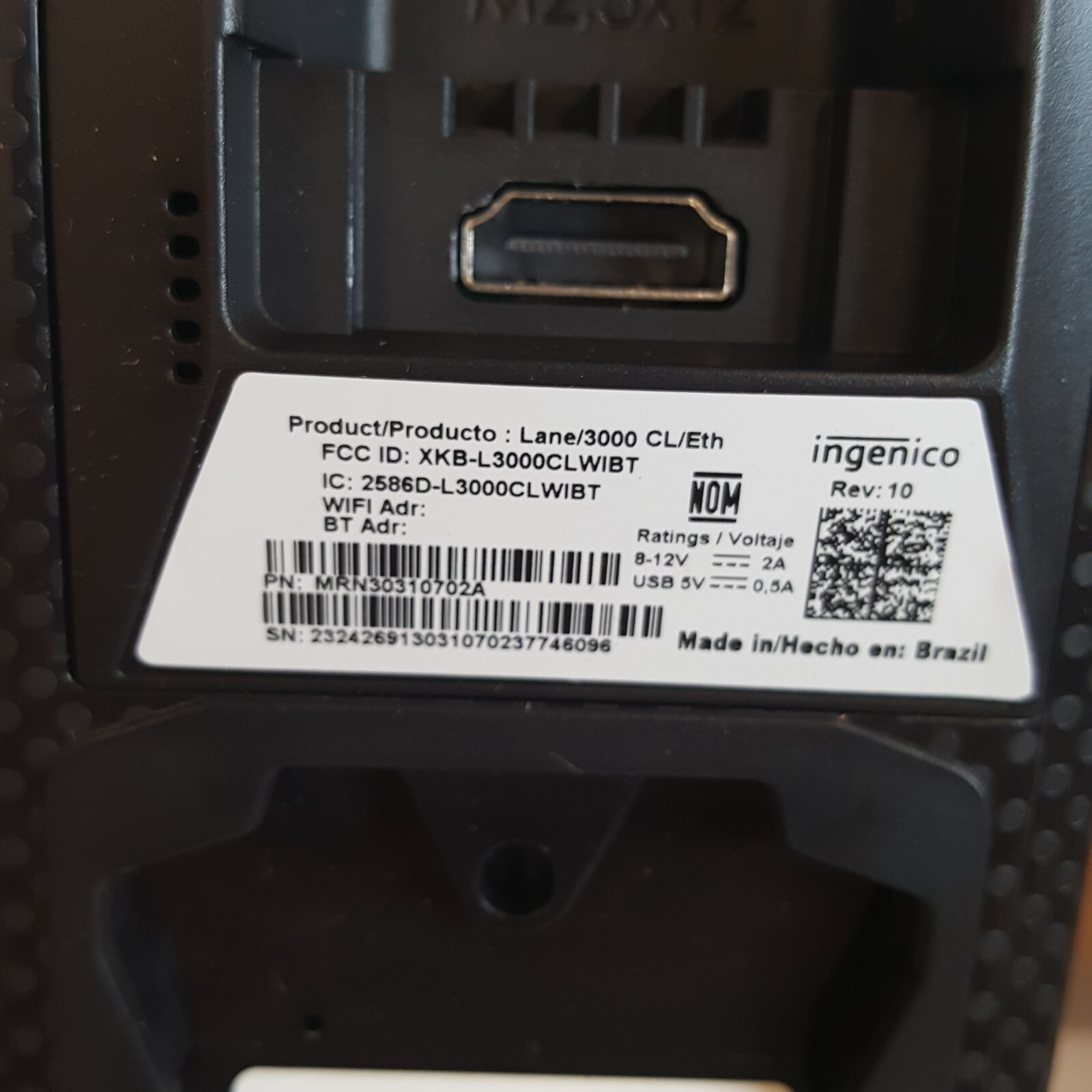 NIB Ingenico LANE 3000 Credit Card Terminal Reader MRN30310702A