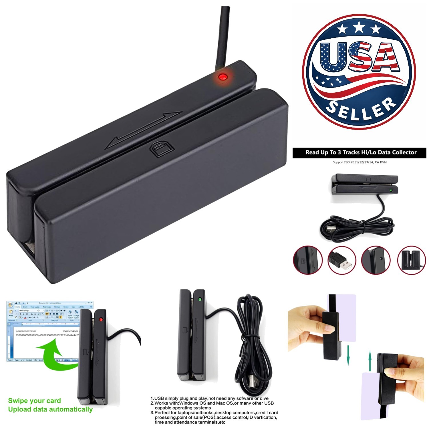 Effortless POS Magnetic Card Reader – 3-Track USB Swiper for Quick Transactions