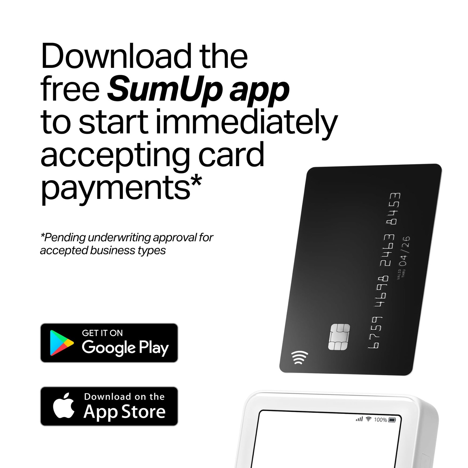 Sumup Solo Credit Card Payment Card Reader Charging Station. Full Touch-Screen