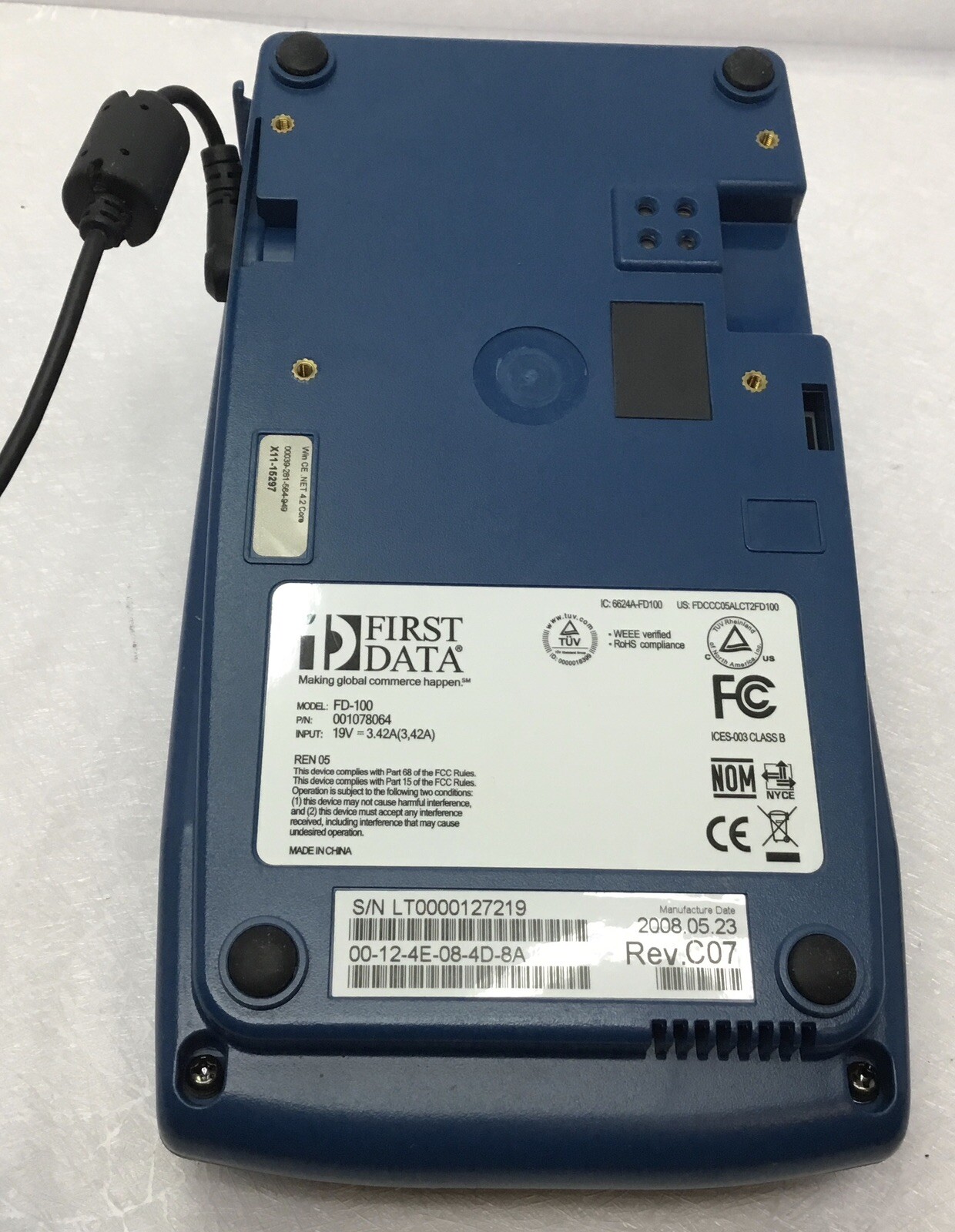 First Data FD100 Credit Card Terminal Not Tested Lights Up Appears To Work