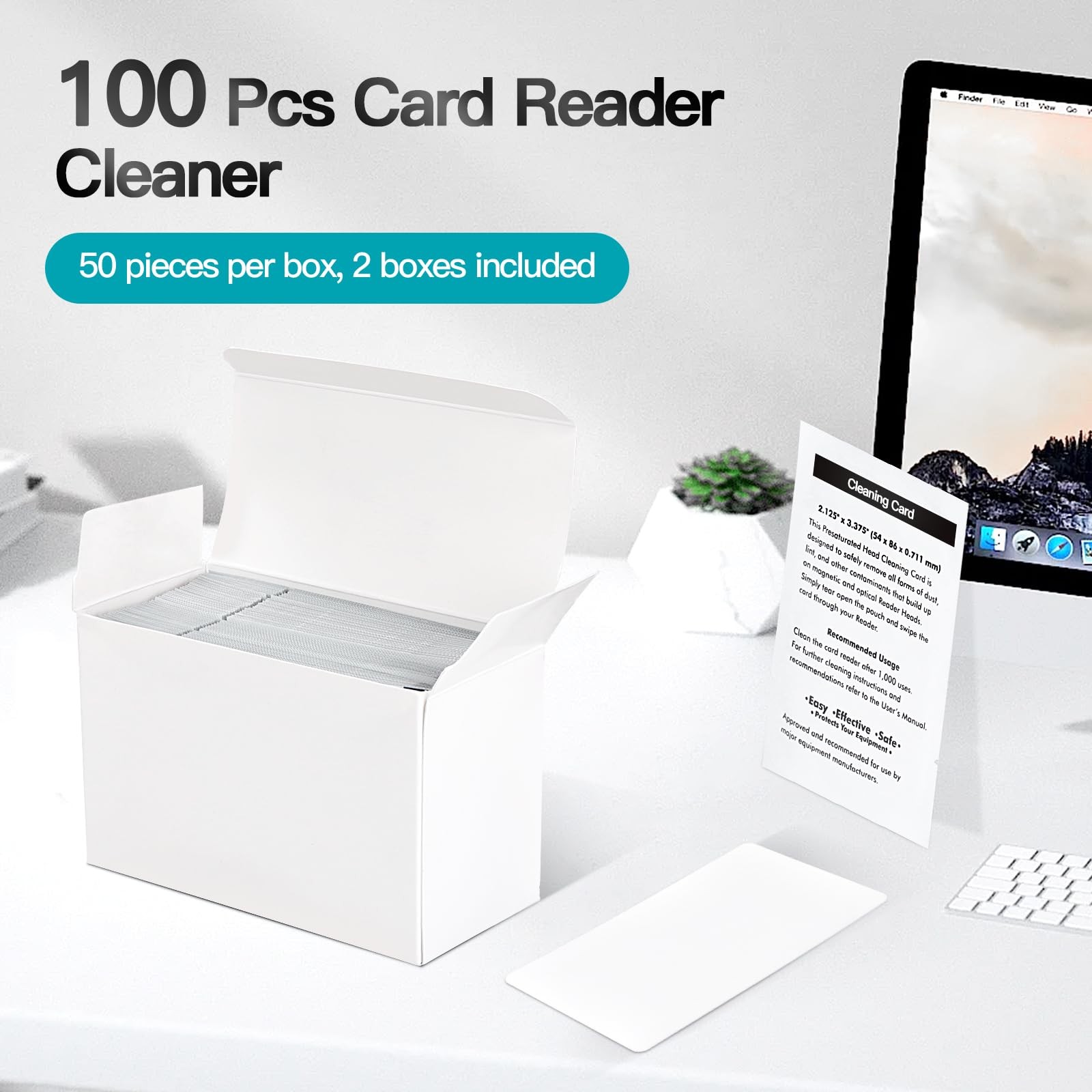 100 PCS Credit Card Reader Cleaning Cards – CR80 Dual Side Cleaning Sheets for P
