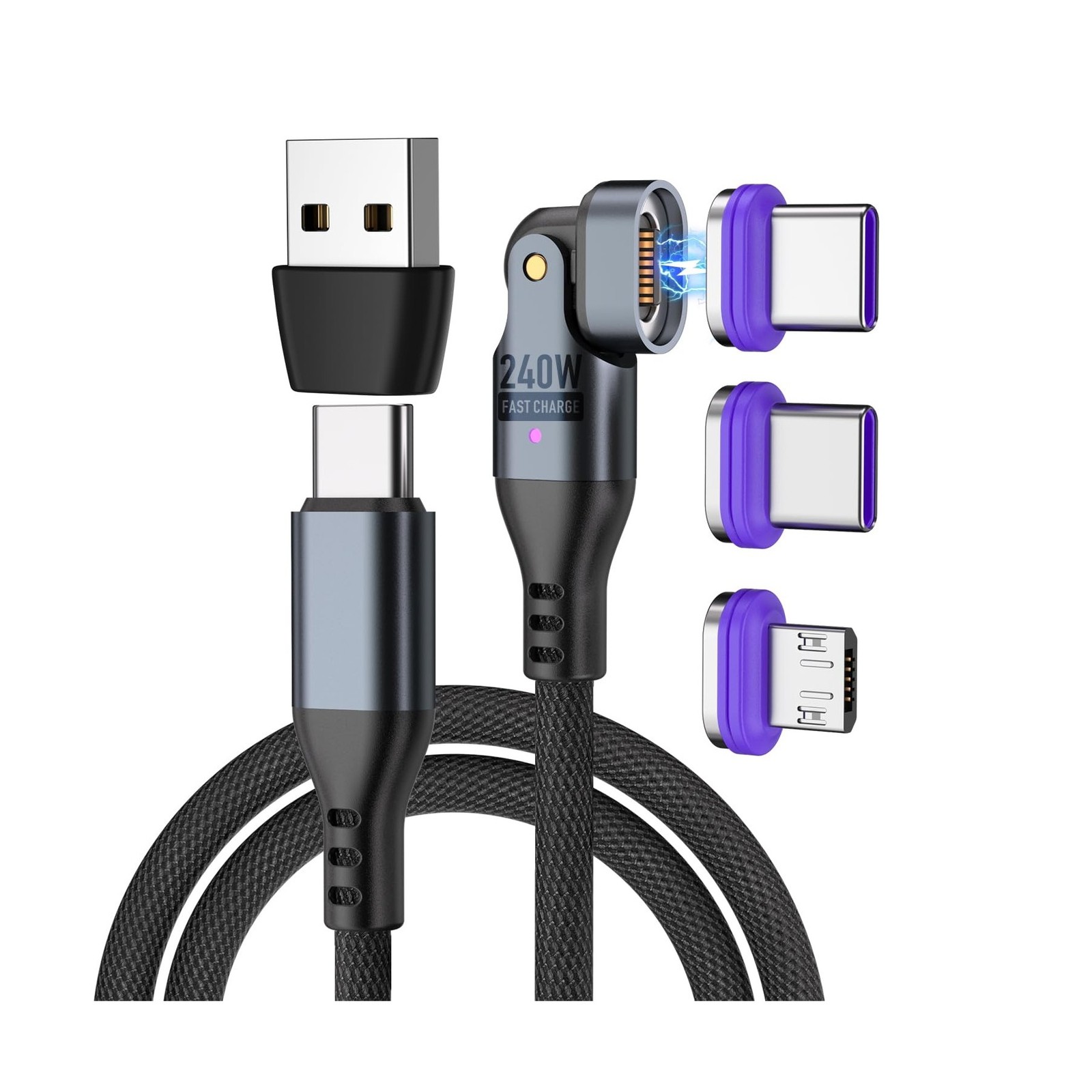 240W Magnetic Charging Cable ，180°Rotating USBC to USB C Magnet… U