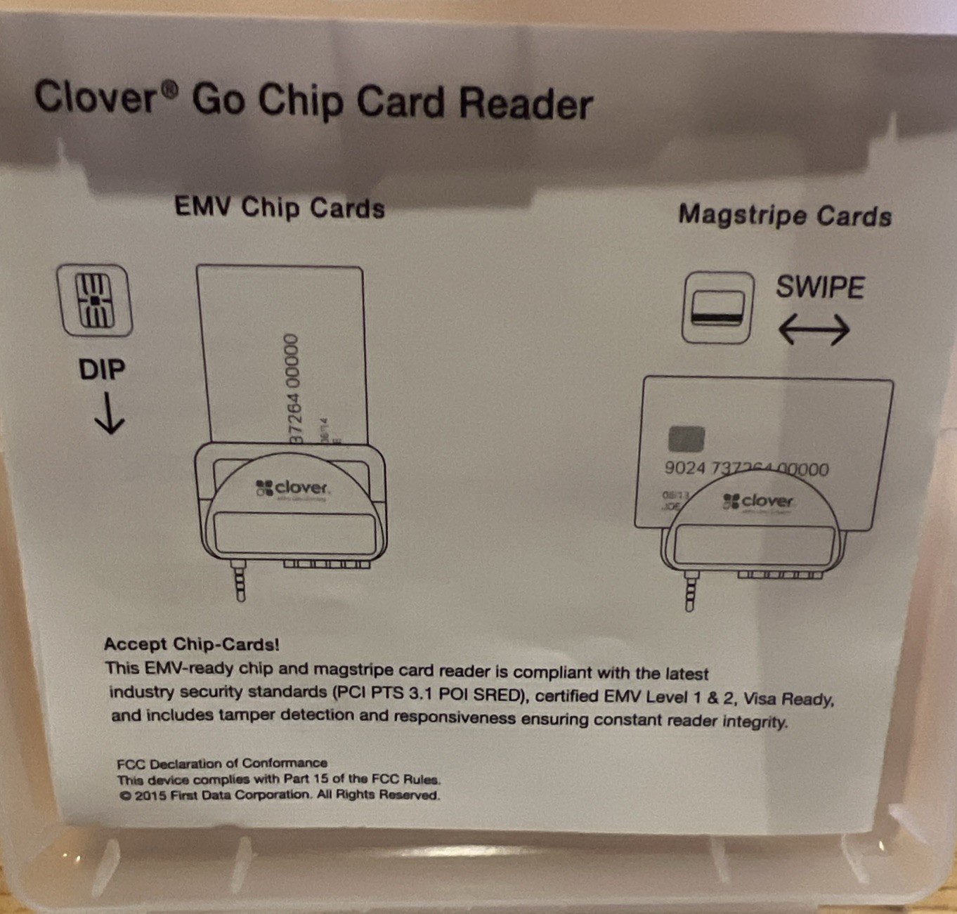 Clover Go Chip Card Reader RP350X with Charging Cable Credit Card Compatible