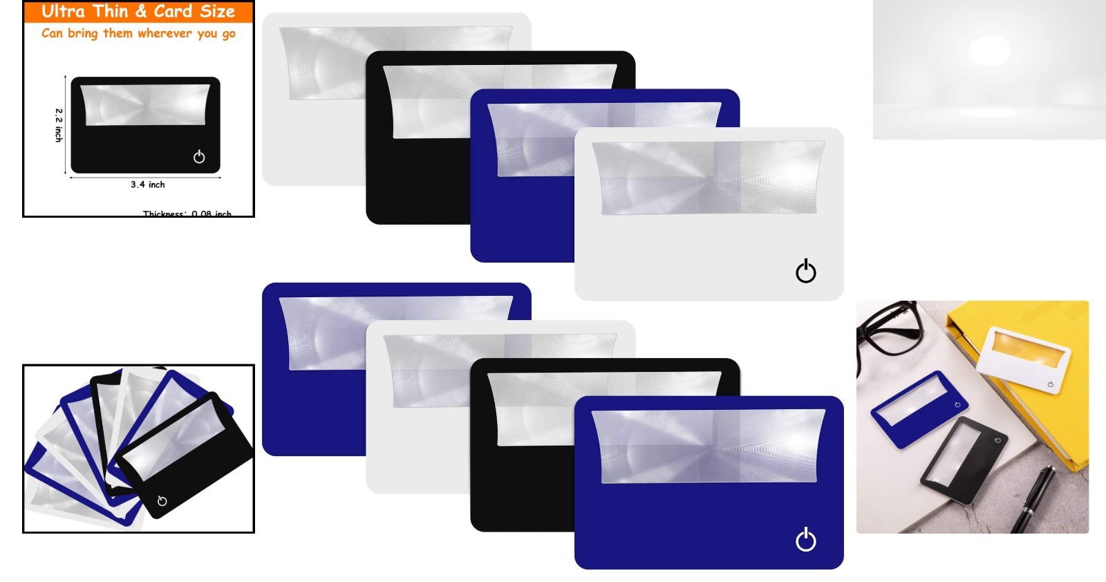 Credit Card Magnifier 8 Pack LED Pocket Magnifying Glass 3X Wallet Size Black…