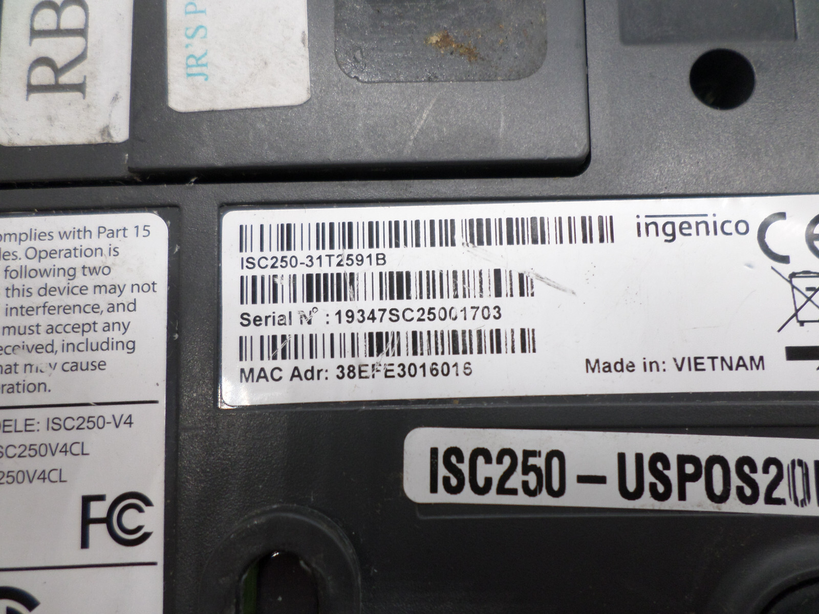 Ingenico ISC250-V4 Payment Terminal ISC250-31T2591B, Pre-Owned