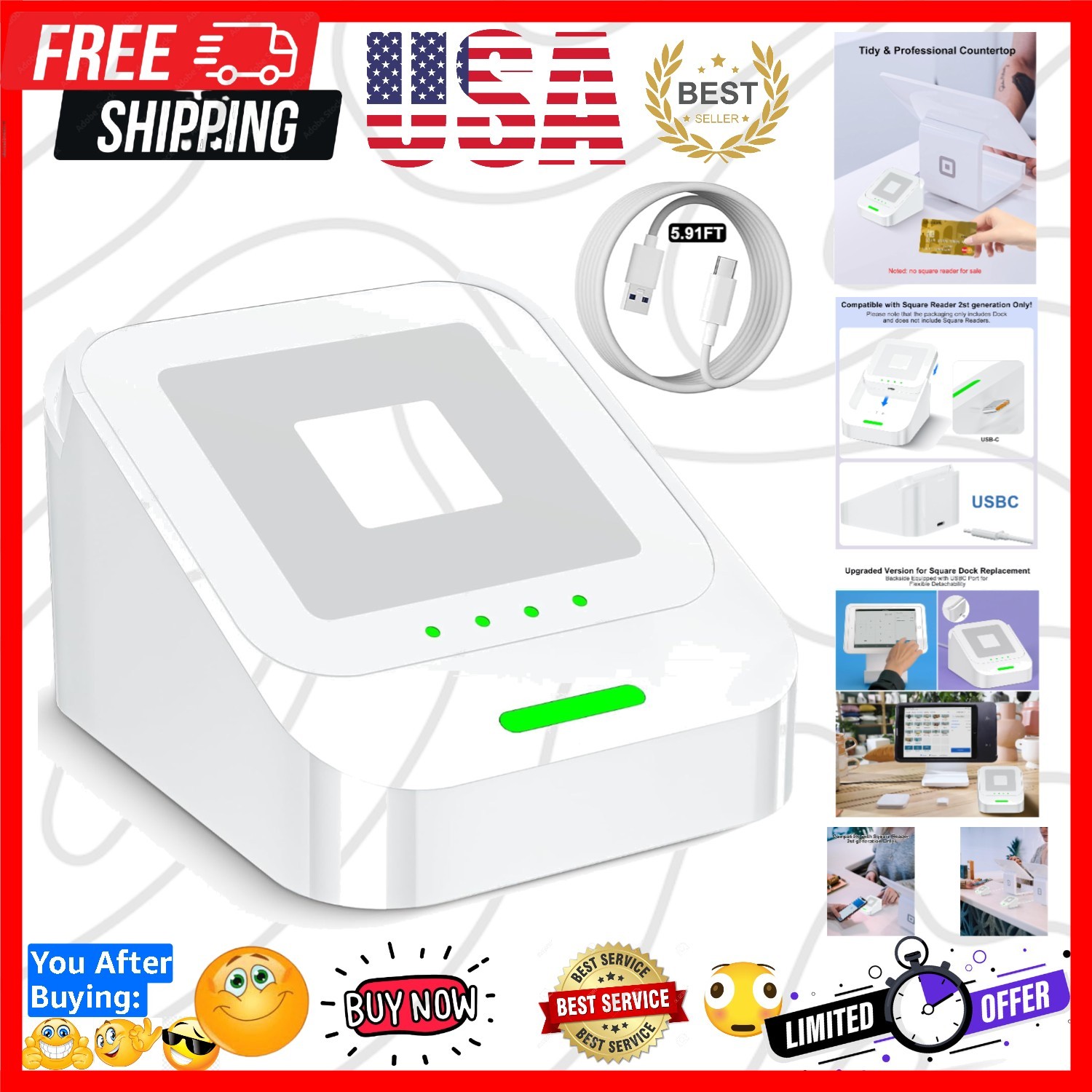 2nd-Gen Square Card Reader Stand for Square Reader Dock 2nd Generation & POS …