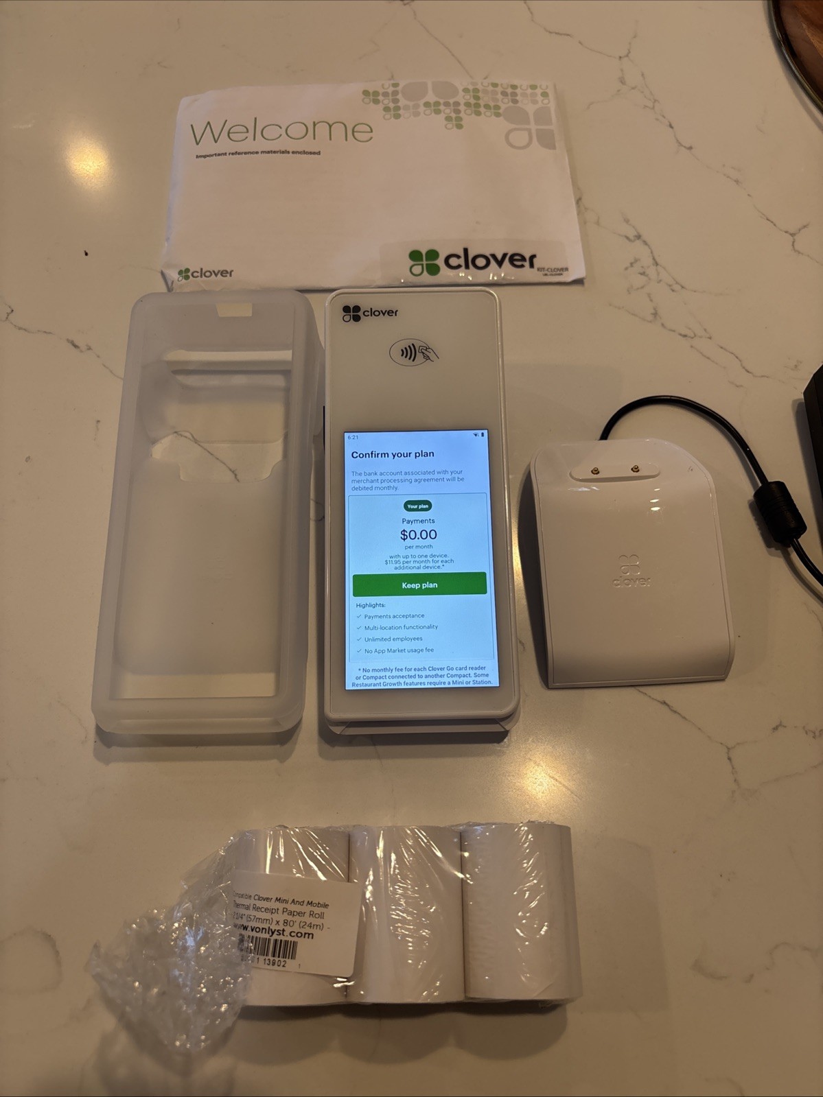 Clover Flex 2 C403 Card Reader POS System + Clover K400 Flex Cradle TESTED