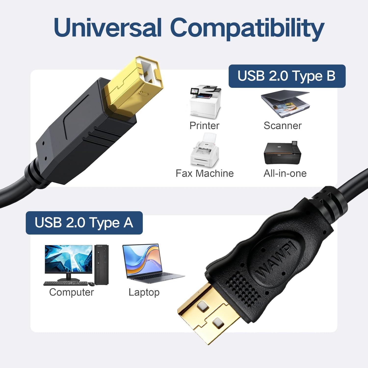 30ft USB 2.0 A to B Printer Cable for Printers, Scanners & Copiers High-Speed…