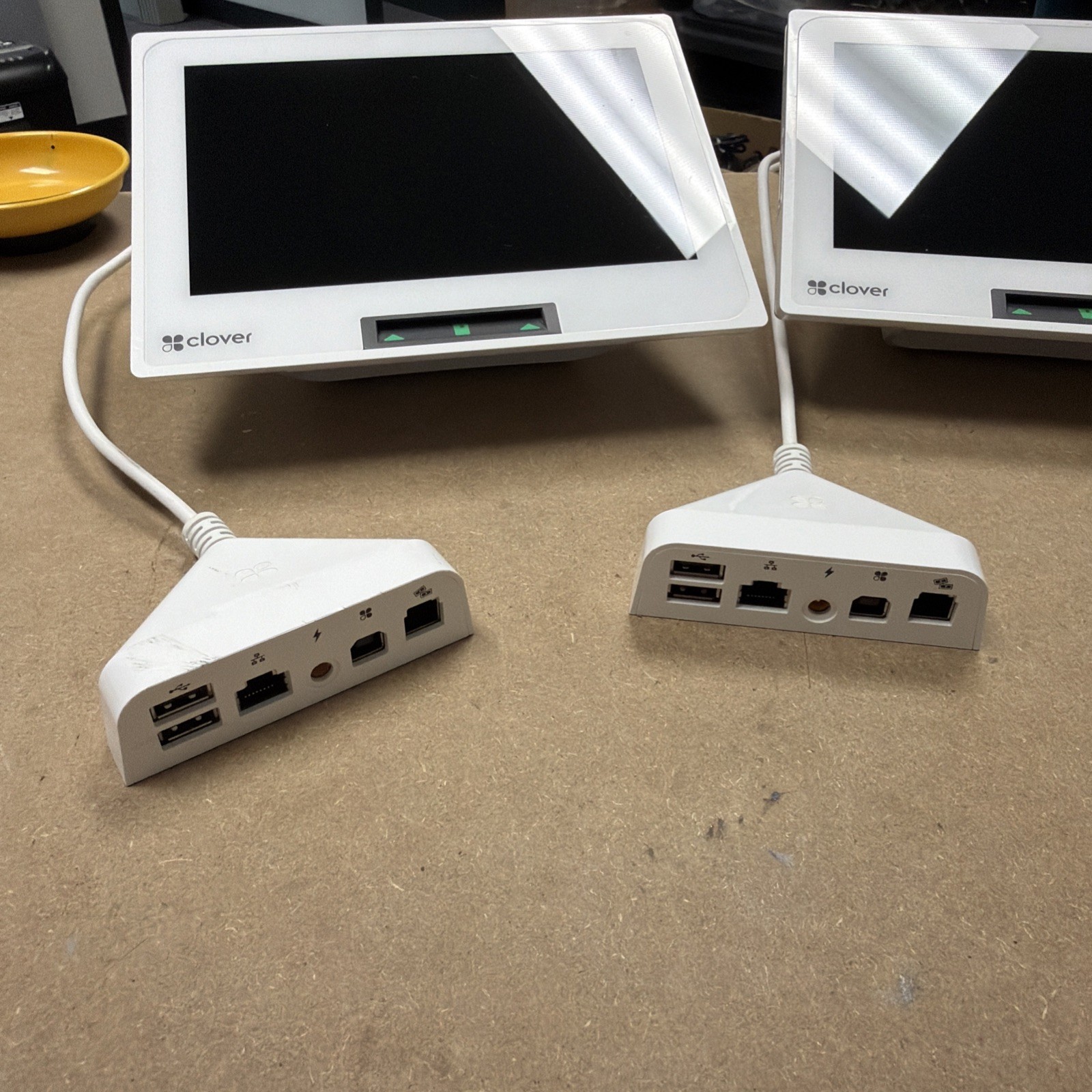 Lot of 2 Factory Reset Clover Mini Wi-Fi C305 Point of Sale System w/ Hub + PSU